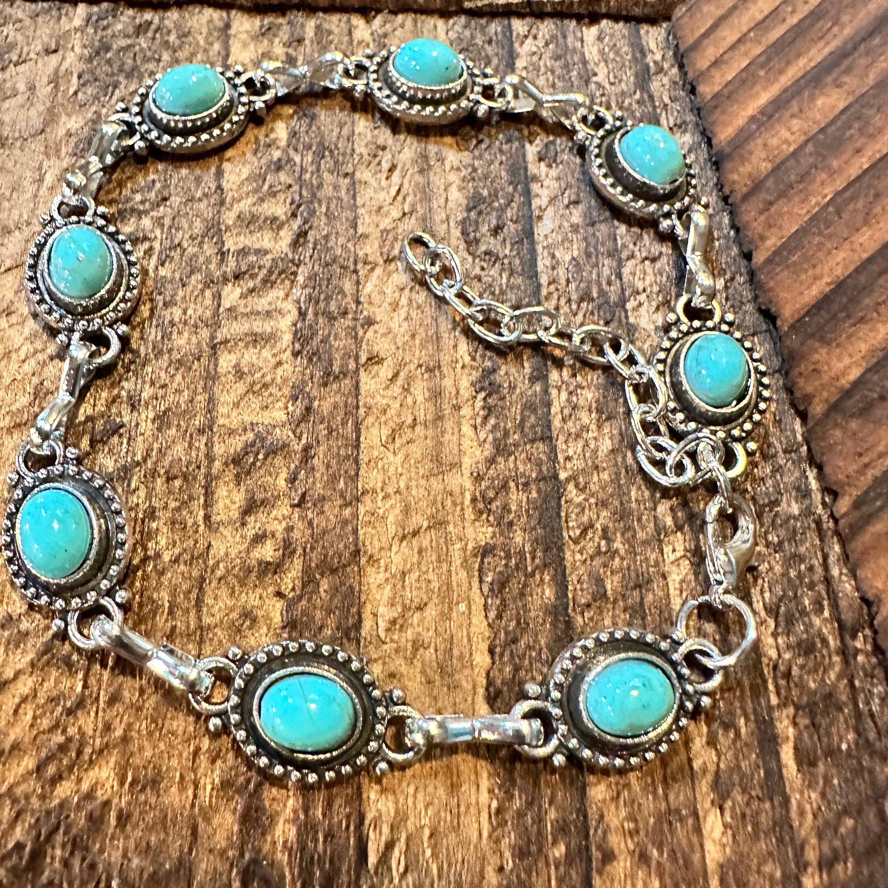 Other Handcrafted Boho Western Chic Turquoise Stone Link Bracelet, Size ONE SIZE - 4 Thumbnail