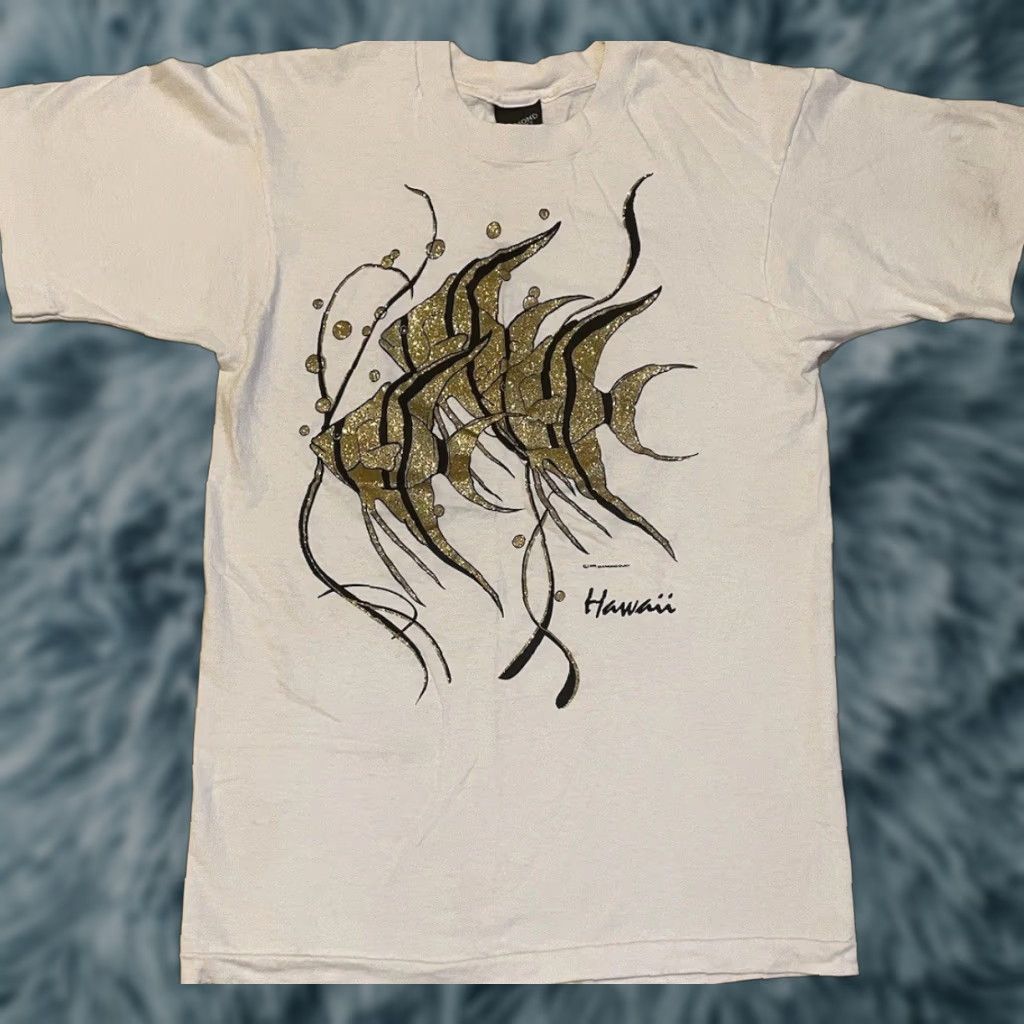 Vintage VINTAGE Hawaii Glitter Fish Shirt M USA Abstract Art Beach Surf Grunge OP TC 80s Shirt Mens White Size US M / EU 48-50 / 2 - 1 Thumbnail