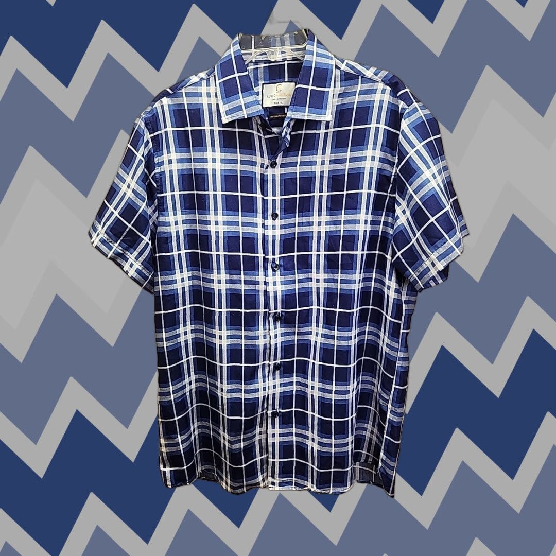Vintage Suslo Couture Shirt XL Blue Plaid Button-Up Short Sleeve Mens Regular Size Size US XL / EU 56 / 4 - 1 Thumbnail