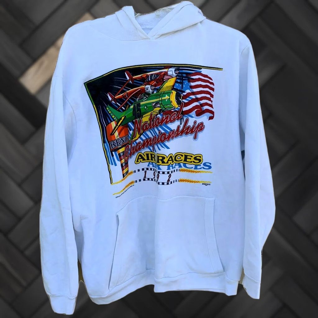 Vintage VINTAGE Reno Air Races 1992 National Championship Hoodie Sweatshirt 2X 90s XXL All Texas T’s White 2XL Mens Pullover Graphic Print Racing Size US XXL / EU 58 / 5 - 1 Thumbnail