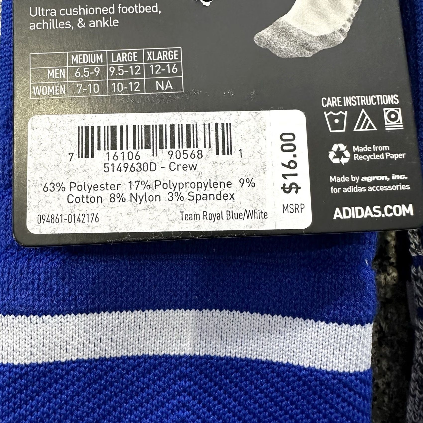 Adidas Adidas Crew Socks Mens XL 12-16 Max Cushioned Adizero Football Blue Lot of 2 Size ONE SIZE - 4 Thumbnail