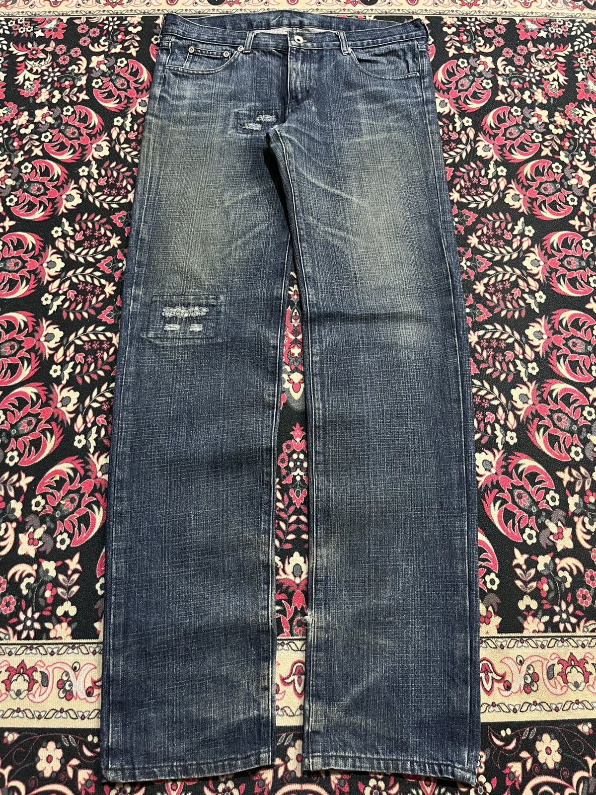 Vintage Japanese Brand Dark Faded Blue Washed Straight Jeans