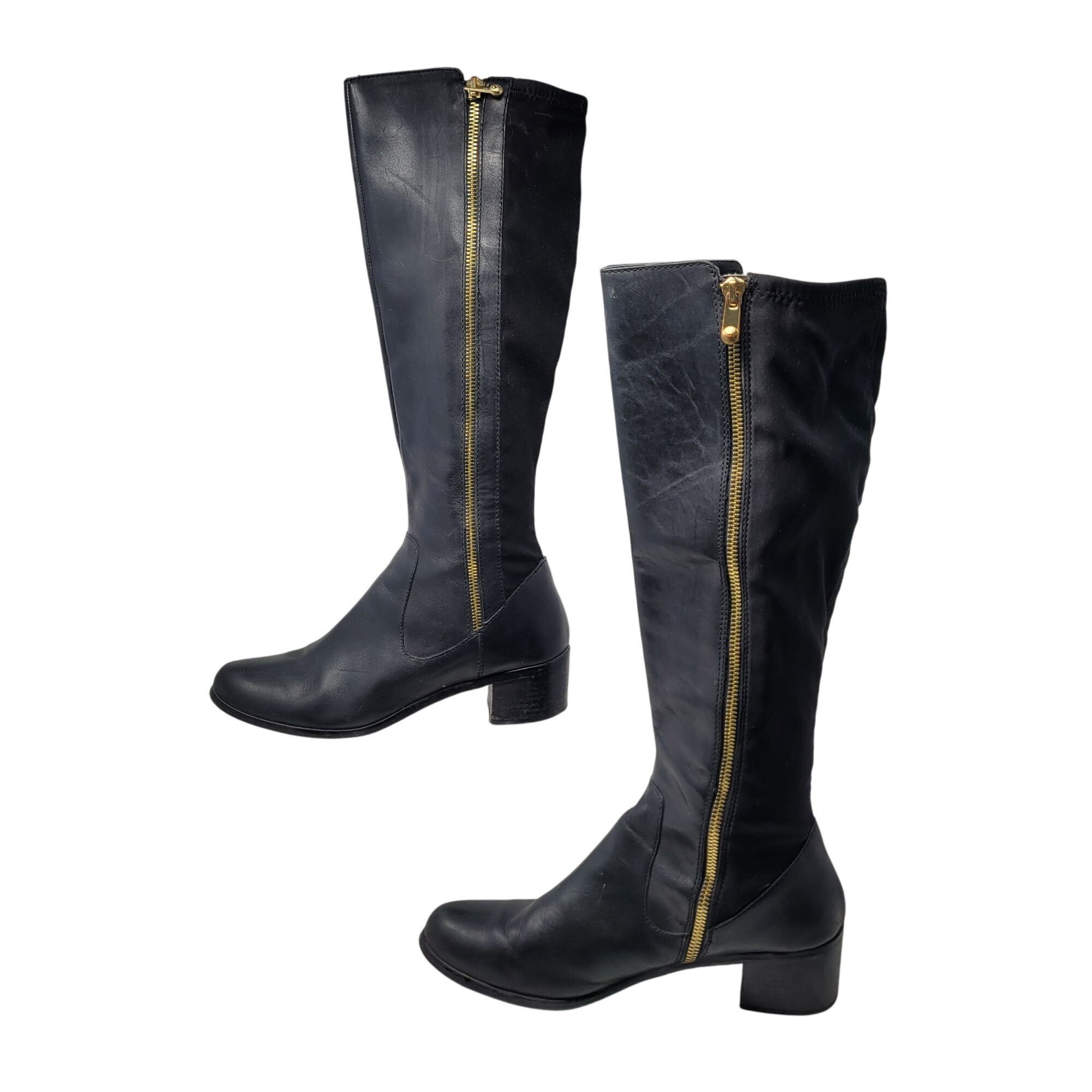 Elie Tahari Tahari Kyle Black Leather Knee-High Boots 9 Gold Zipper Stre Size US 9 / IT 39 - 5 Thumbnail