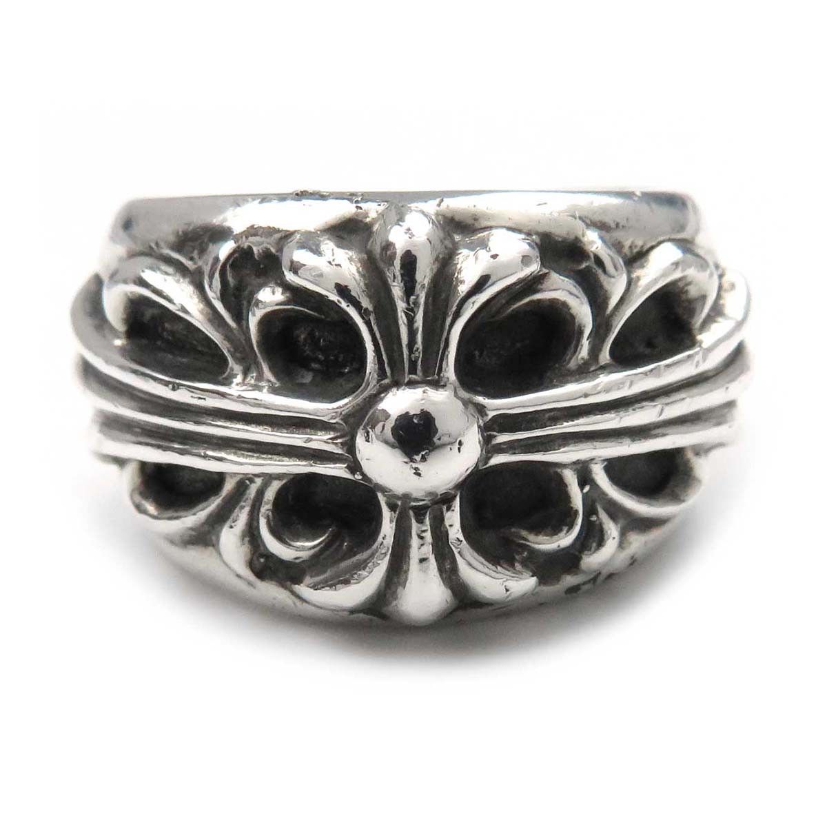 image of Chrome Hearts Silver Floral Cross Ring, Women's