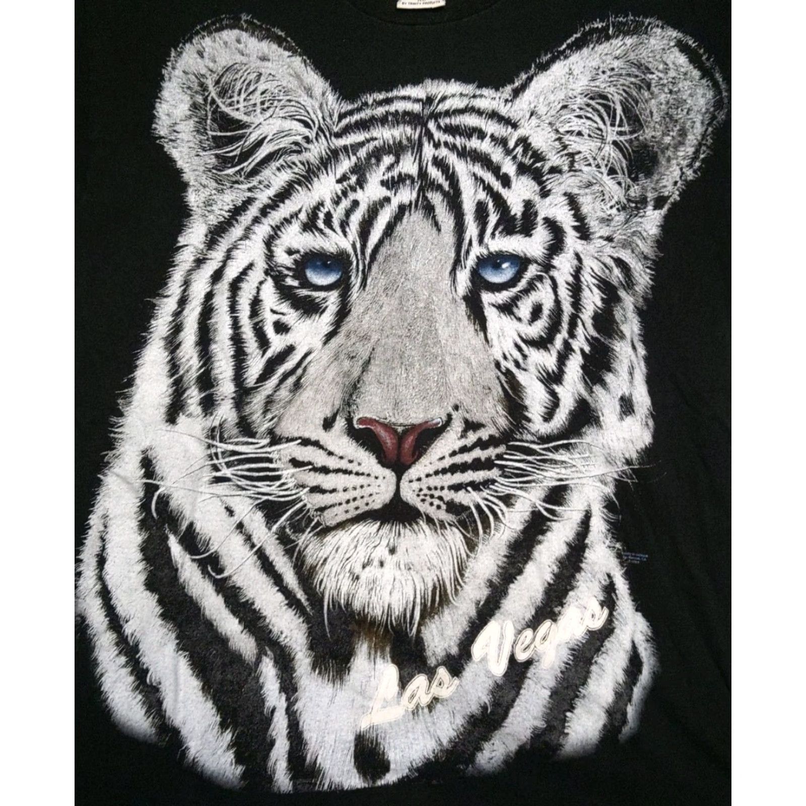 Vintage VINTAGE Trinity BLUE EYED WHITE TIGER Single Stitch T-SHIRT XL Black Knit Cotton Graphic Print Men T-Shirt 90s Tiger Pattern 1994 XL Mens Size US XL / EU 56 / 4 - 2 Thumbnail