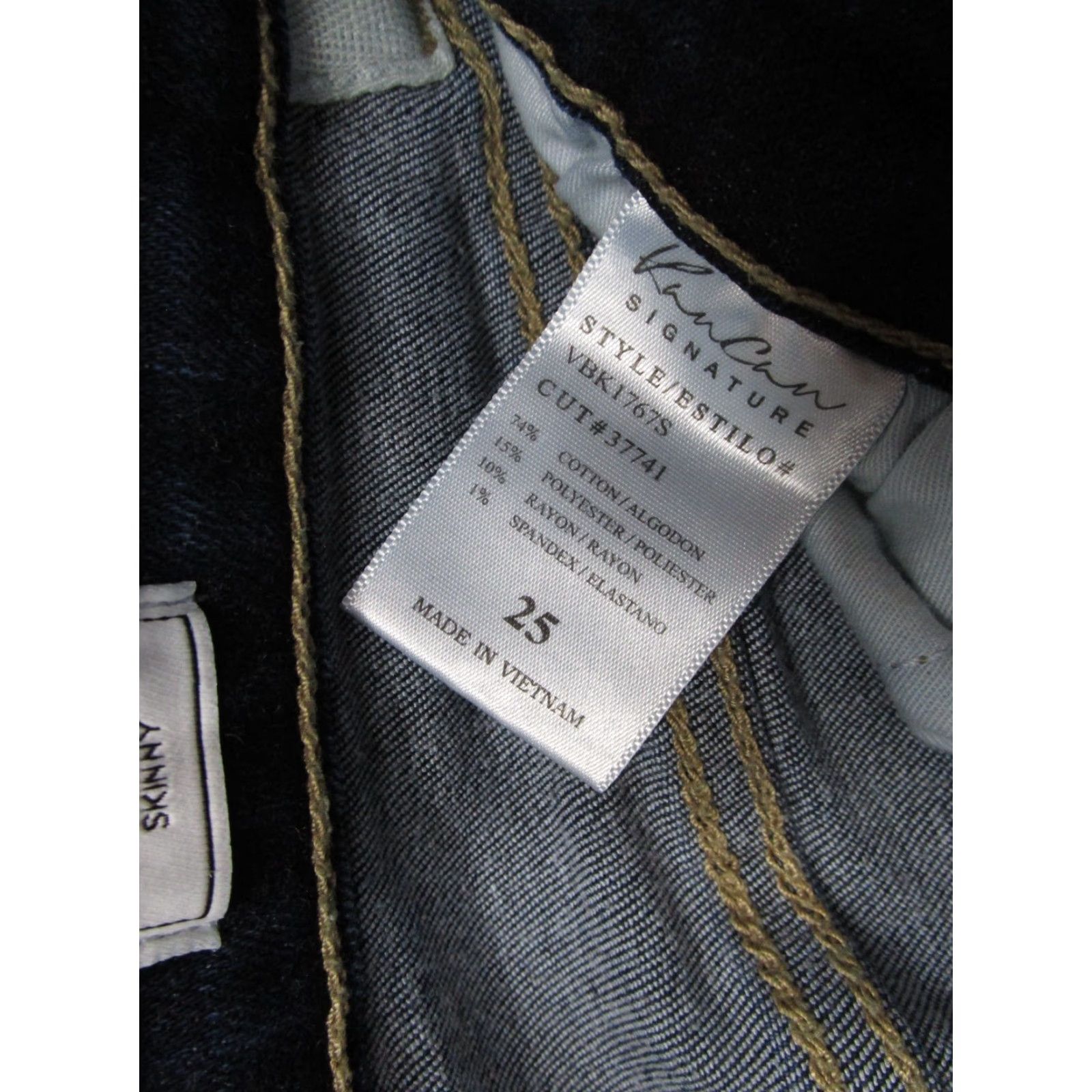 Vintage Kancan Button Fly High Rise Dark Wash Denim Jeans Womens Size 25 Blue Stretch Skinny 5-Pocket Design Size 42" / US 20 - 5 Thumbnail