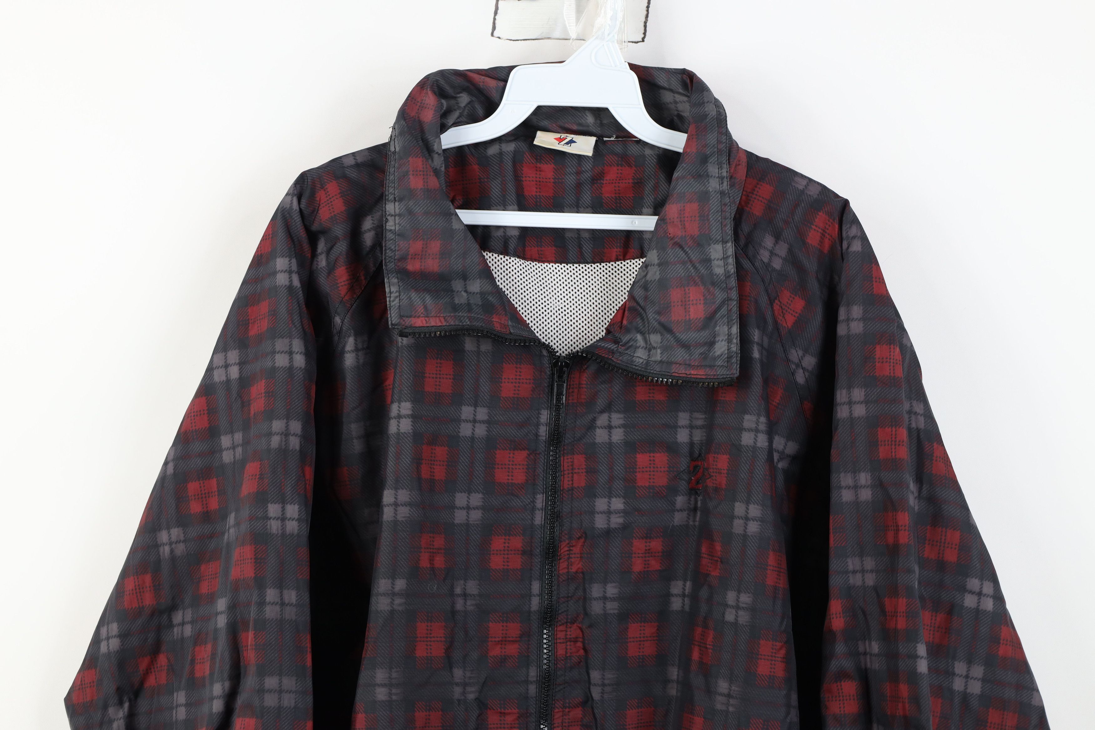 Vintage Vintage 90s Streetwear Full Zip Windbreaker Jacket Red Plaid Size US XL / EU 56 / 4 - 2 Thumbnail