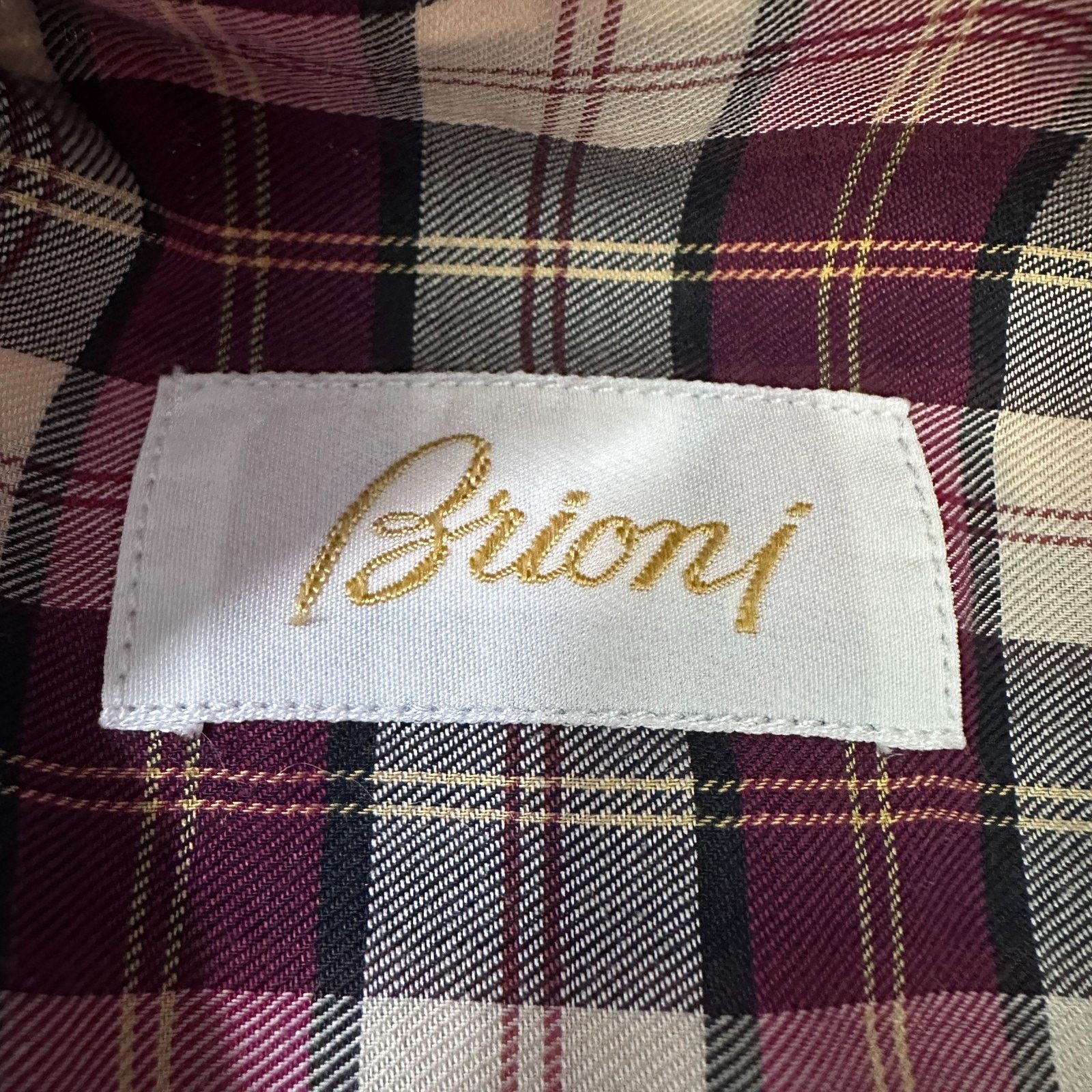 Brioni Brioni Shirt Mens Large Red Gray Beige Check Plaid Cotton Size US L / EU 52-54 / 3 - 6 Thumbnail