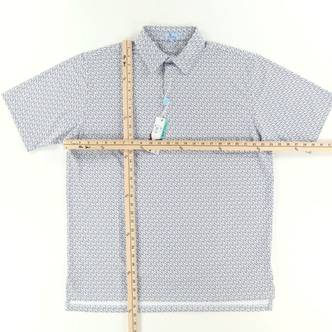 Vintage Genteal Polo Shirt Mens XL White Brrr Printed Blue Clays All Over Print High Stretch Shirt Size US XL / EU 56 / 4 - 3 Thumbnail