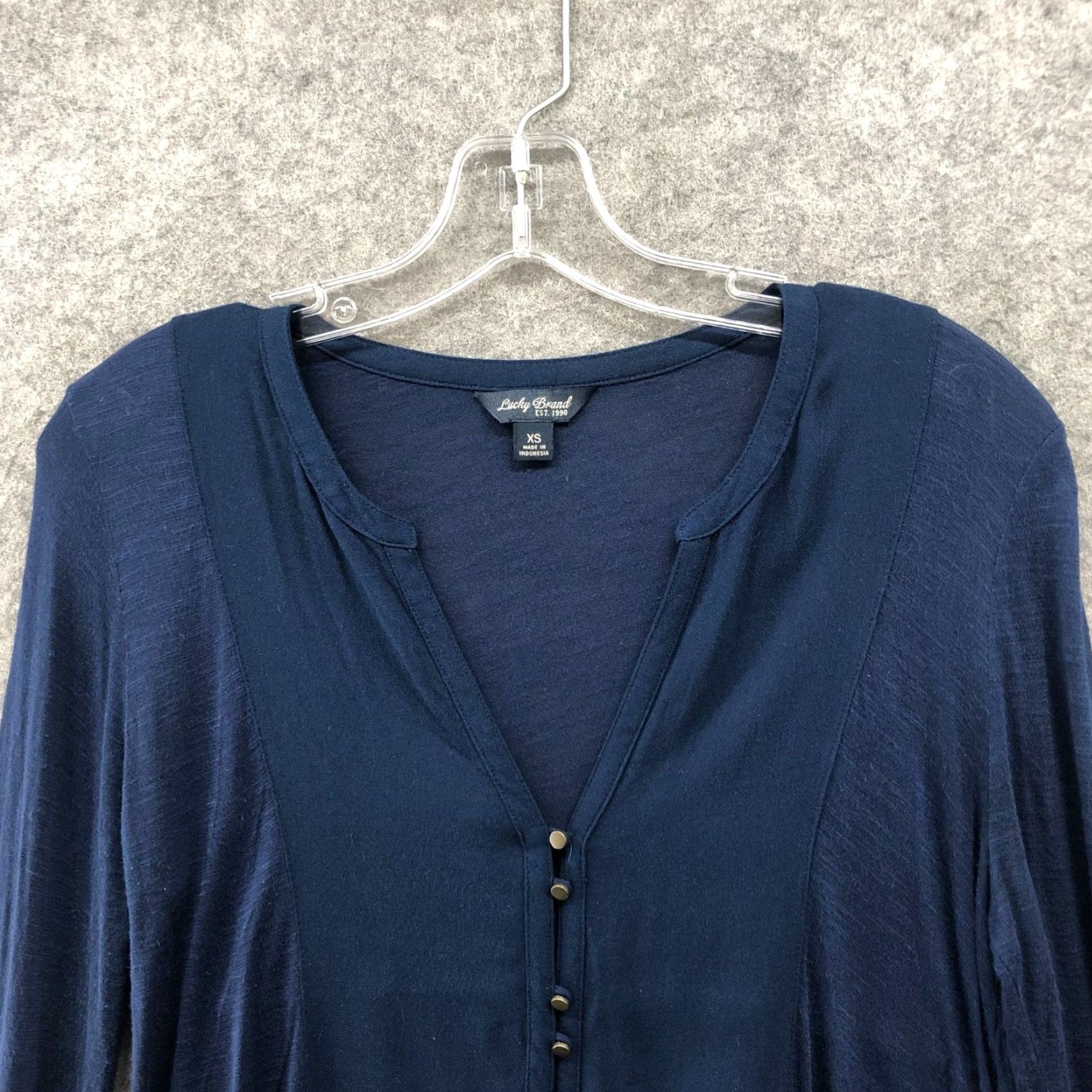 Lucky Brand Lucky Brand Shirt Womens XS Blue Popover Long Sleeve V-Neck Button Blouse Casual Lightweight Size XS / US 0-2 / IT 36-38 - 3 Thumbnail