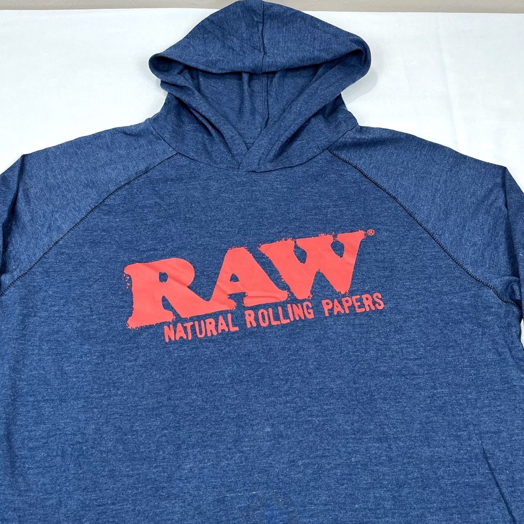 Vintage RAW Logo Lightweight Pullover Hoodie Men XL Blue Size US XL / EU 56 / 4 - 3 Thumbnail