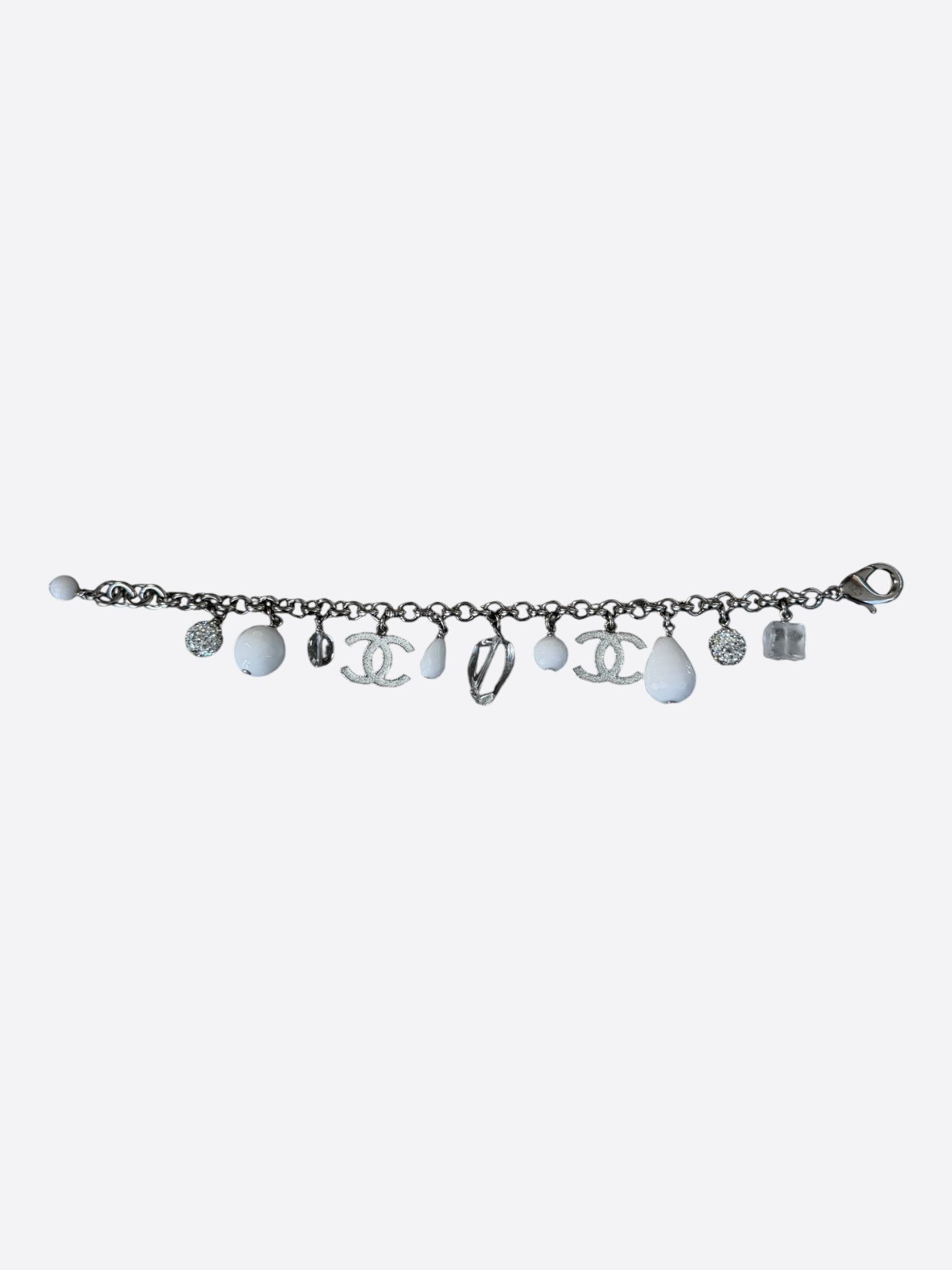 Chanel Chanel Silver & White CC Crystal Charm Bracelet Size ONE SIZE - 2 Thumbnail