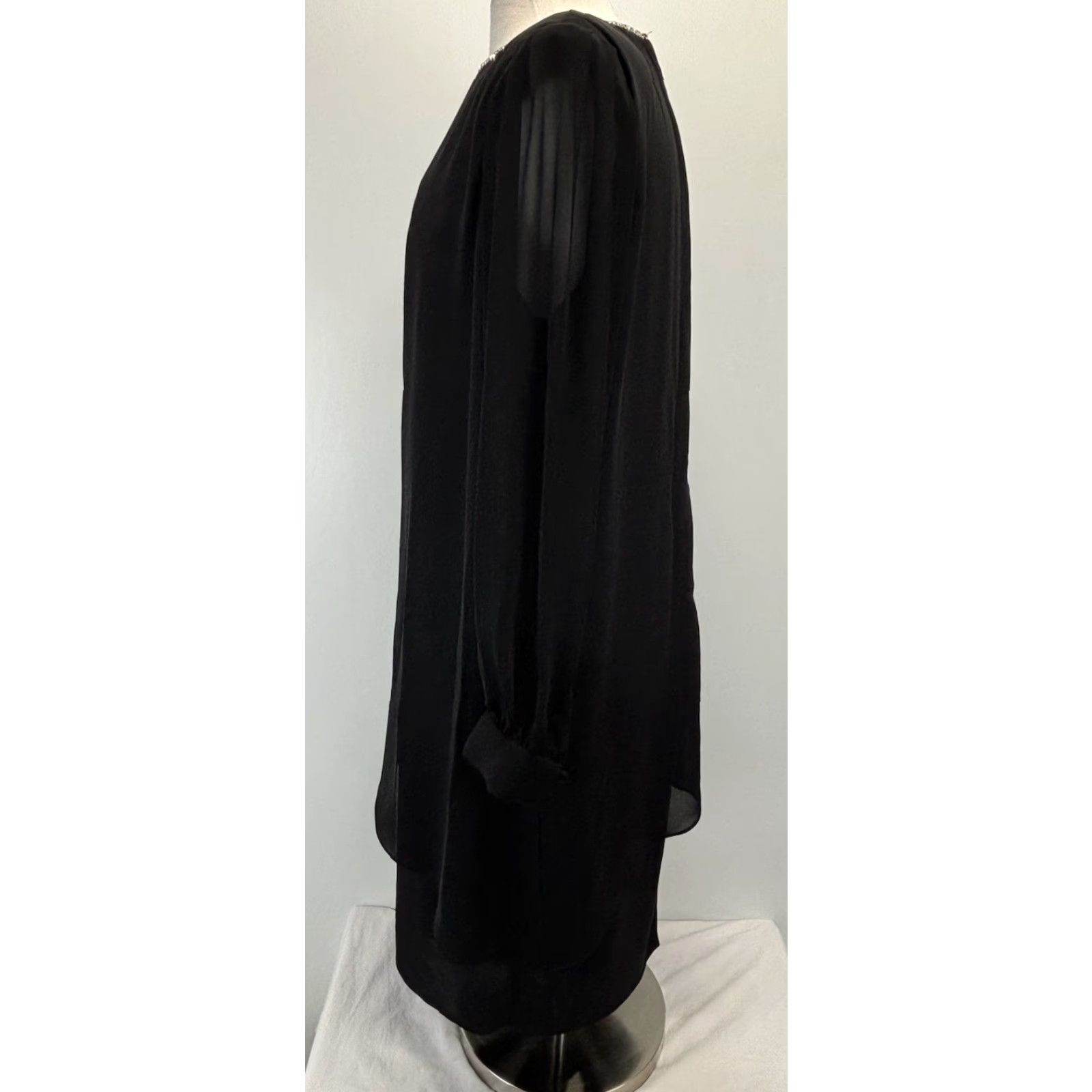 Vintage VINTAGE Patra Chiffon Shift Dress Sz 14 Women’s Black Beaded Neck Sleeves Sheer Midi 90s Party/Cocktail Womens Size XL / US 12-14 / IT 48-50 - 2 Thumbnail
