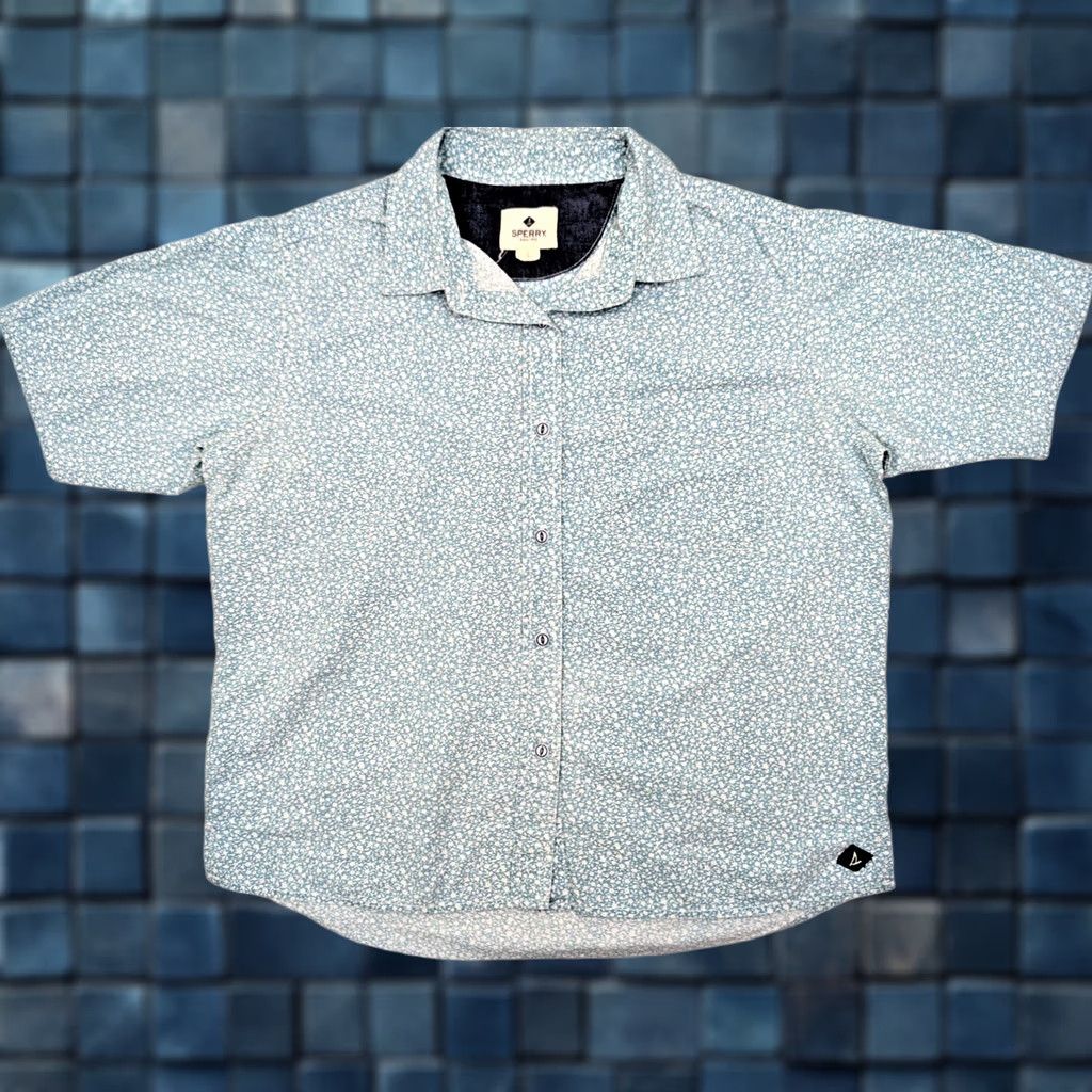 Sperry Sperry Button-Up Shirt - Women's Cotton Short Sleeve Hawaiian Style Blue Abstract Pattern, XS, Regular Fit, Blue Size XS / US 0-2 / IT 36-38 - 1 Thumbnail