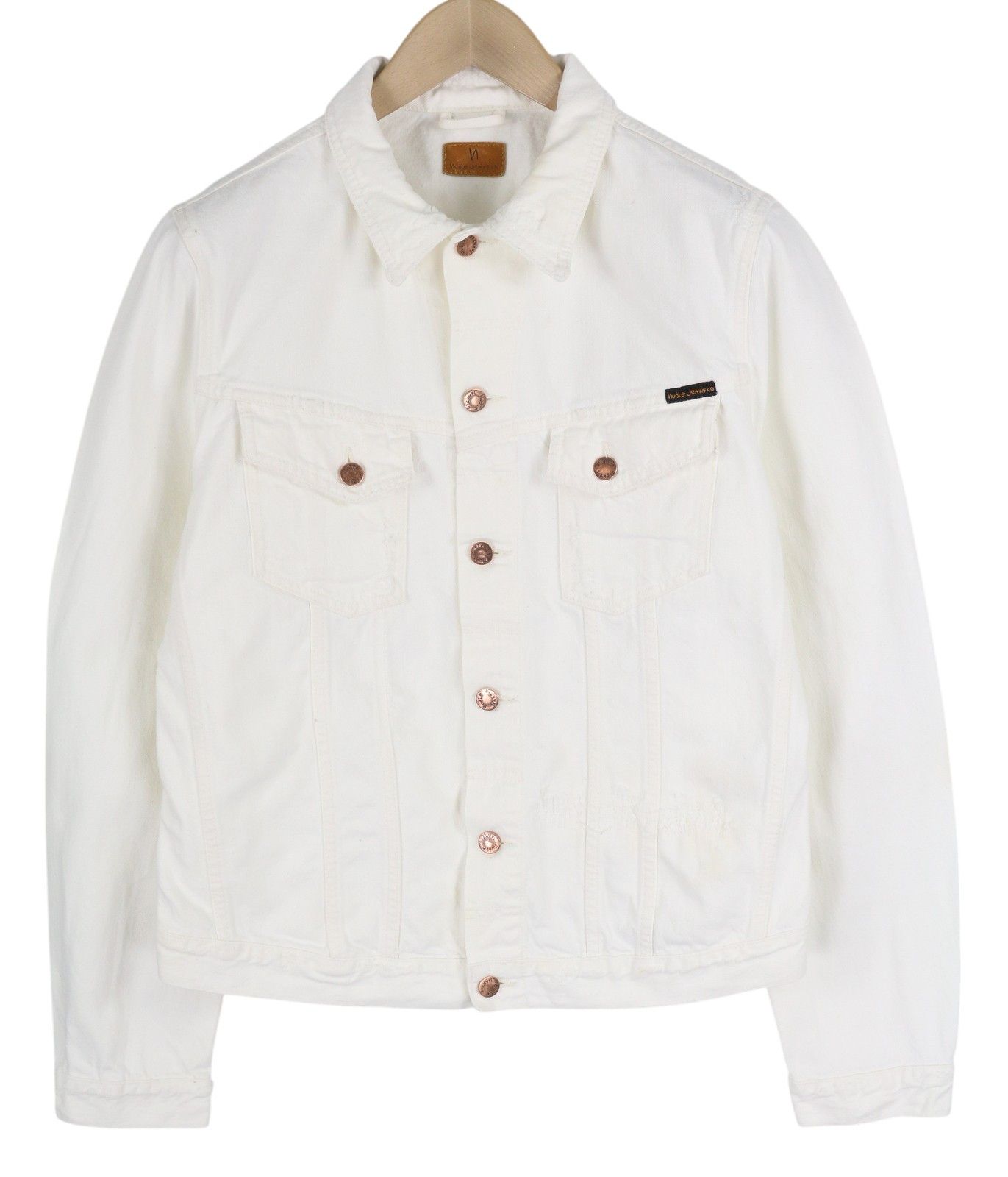 Nudie Jeans BILLY L Pitch White Worn Denim Polo Neck Jacket 83692 Size US L / EU 52-54 / 3 - 1 Thumbnail