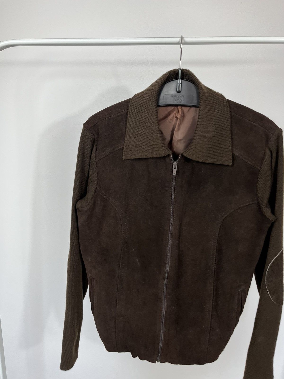 Leather Vintage Suede Leather Jacket Brown Knit Sleeves Zip Women’s Size M / US 6-8 / IT 42-44 - 2 Thumbnail