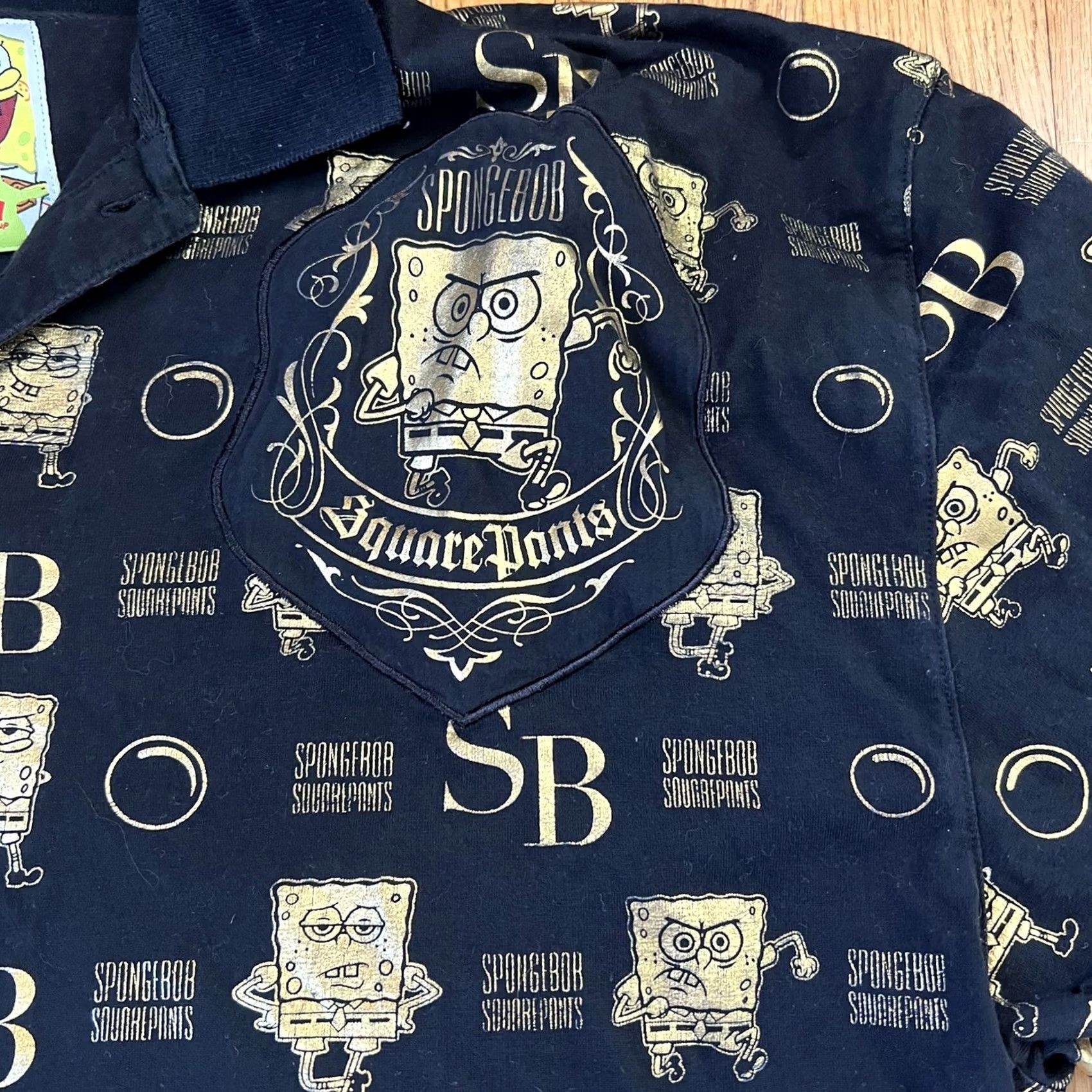 JH Design JH Design SpongeBob black Gold Polo Sz XXL Shirt Nickelodeon All Over Print Polo Shirt Mens Short Sleeve Collared Cotton Size US XXL / EU 58 / 5 - 2 Thumbnail