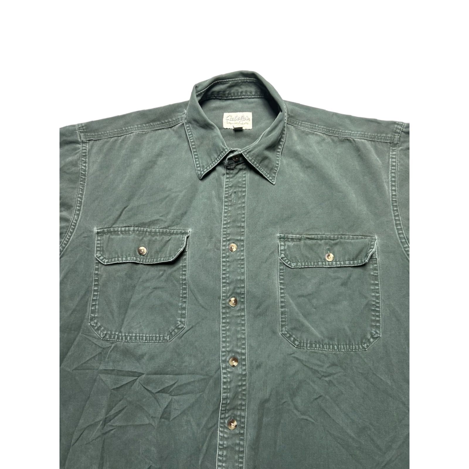 Vintage VINTAGE Cabela's Short Sleeve Button-Up Shirt Canvas Cotton Army Green XL Tall Mens Size US XL / EU 56 / 4 - 1 Thumbnail