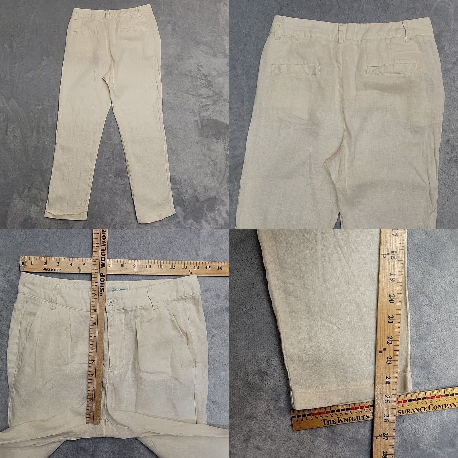 Benetton Stile Benetton Pants Womens 2 Cream 100% Linen Crop Summer Coastal Comfort Linen Pants Cropped 25in Inseam White Womens Size 26" / US 2 / IT 38 - 8 Thumbnail