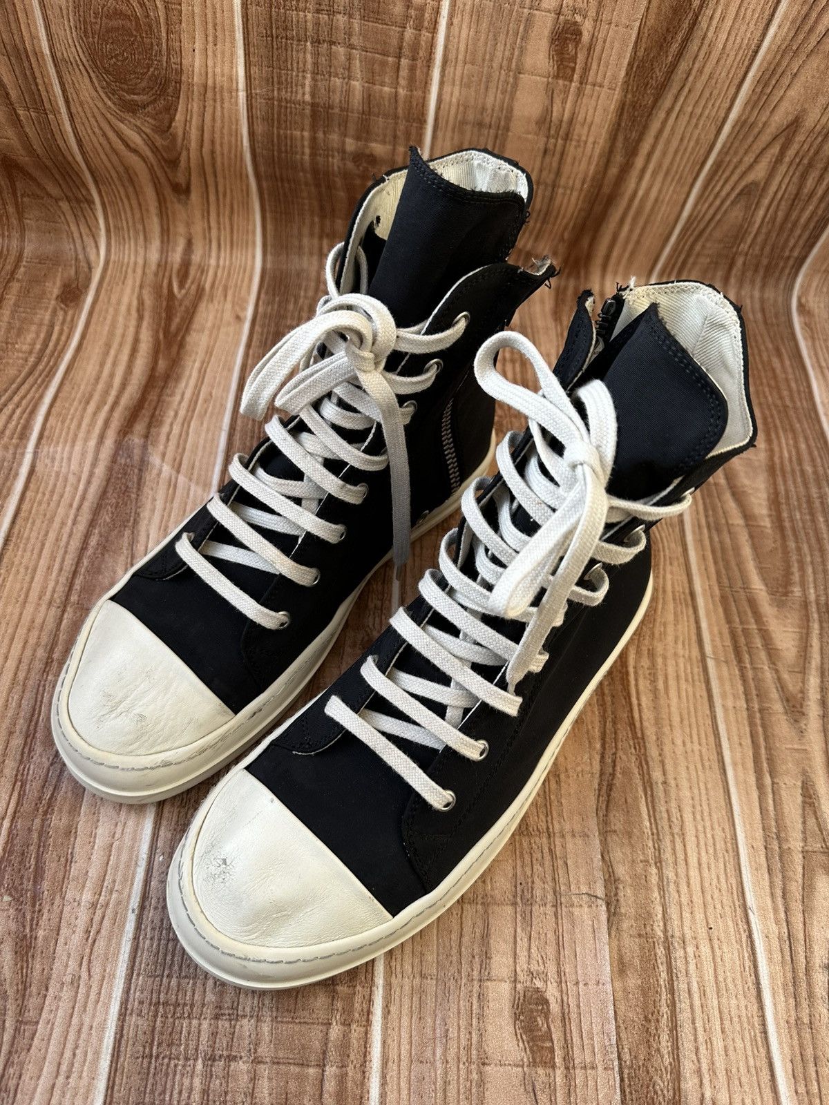 Rick Owens Rick Owens DRKSHDW Nylon Ramones Black Milk Hightops Size US 8.5 / EU 41-42 - 5 Thumbnail