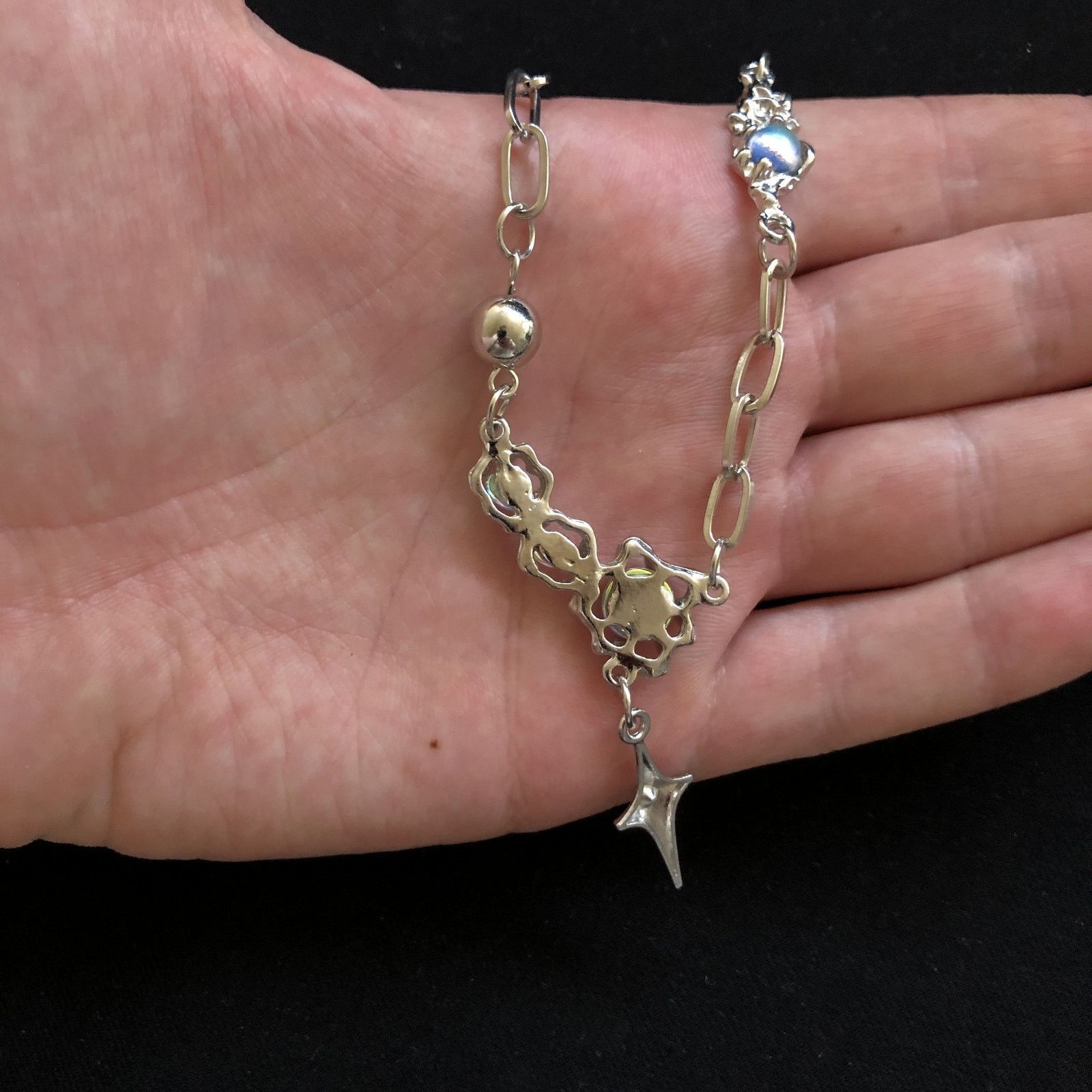 Jewelry Electro Chain Crystal Stone Silver Abstract Star Pop Fantasy Size ONE SIZE - 4 Thumbnail