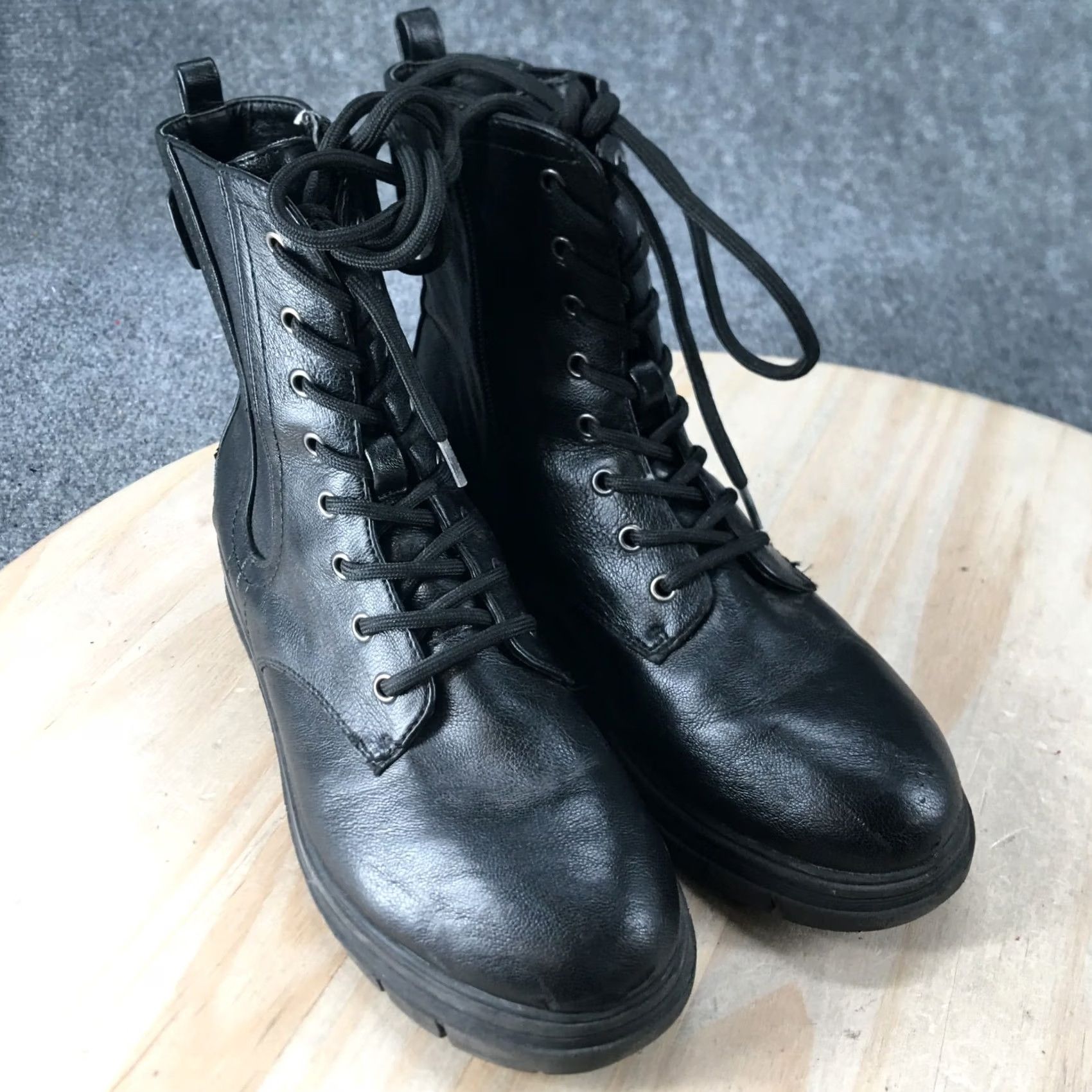 Vintage White Mountain Boots Womens 7 M Combat Faux Leather Round Toe Lace Up Boots Size US 7 / IT 37 - 3 Thumbnail