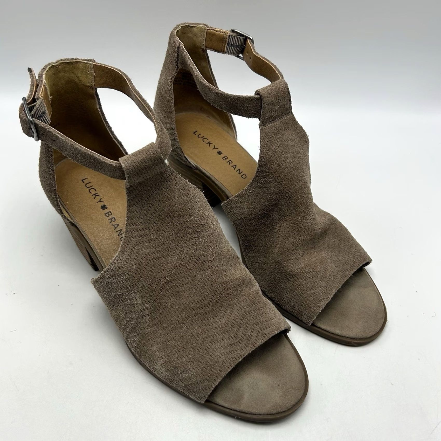Lucky Brand Lucky Brand Sandals Womens 9 M Beige Tan Suede Cutout Open Toe Block Heels Size US 9 / IT 39 - 3 Thumbnail