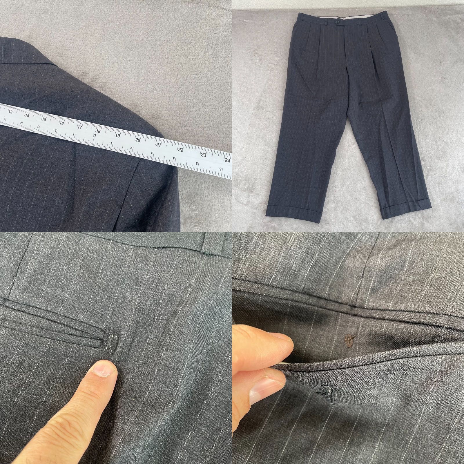Ralph Lauren Lauren Ralph Lauren Suit Men 46R Grey Striped 100% Wool Pants 38X28 Cuffed Size 46R - 9 Thumbnail