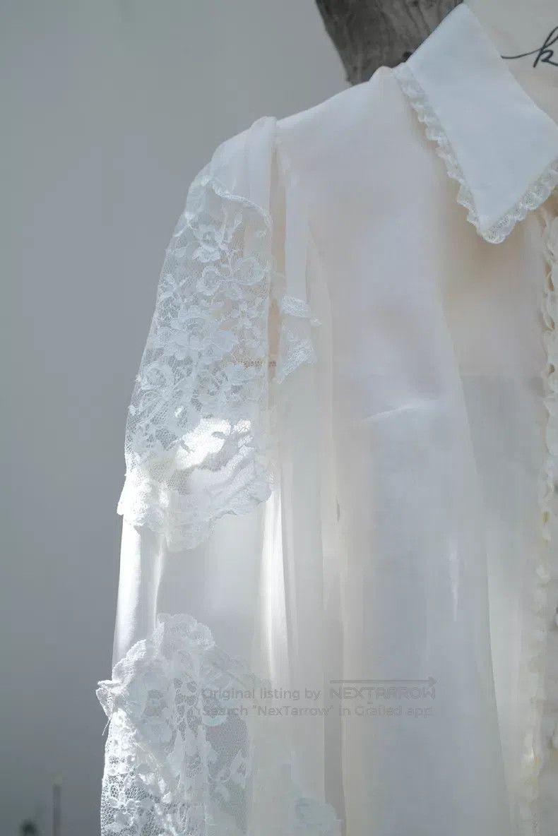 Valentino Valentino Silk pearl diamond-encrusted lace puff sleeve sh Size S / US 4 / IT 40 - 4 Thumbnail