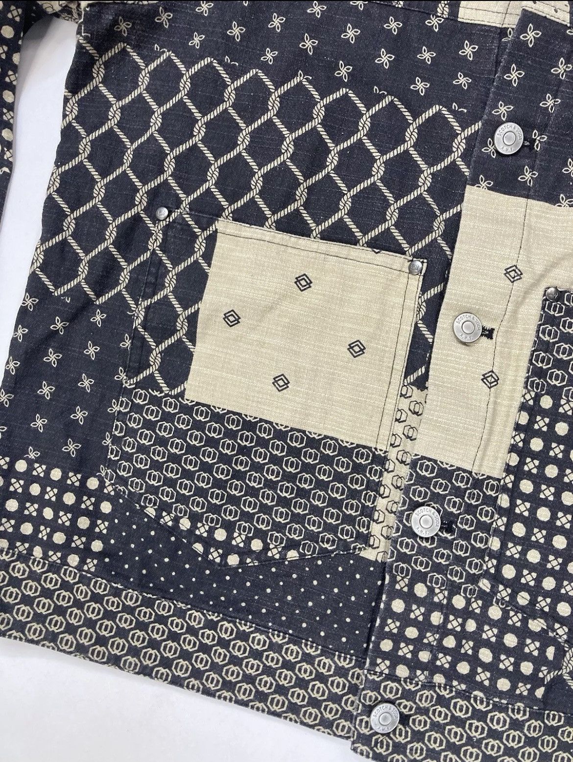 Scotch & Soda Scotch & Soda Patchwork Print Linen Blend Trucker Jacket Size US M / EU 48-50 / 2 - 4 Thumbnail