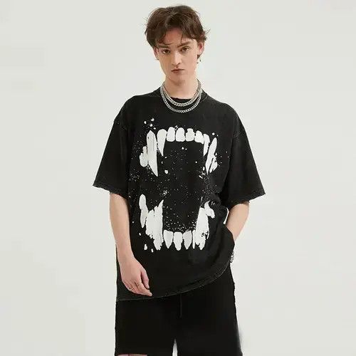 VIBE TEETH Black Print Graphic Washed Tee T-Shirt Size US M / EU 48-50 / 2 - 4 Thumbnail
