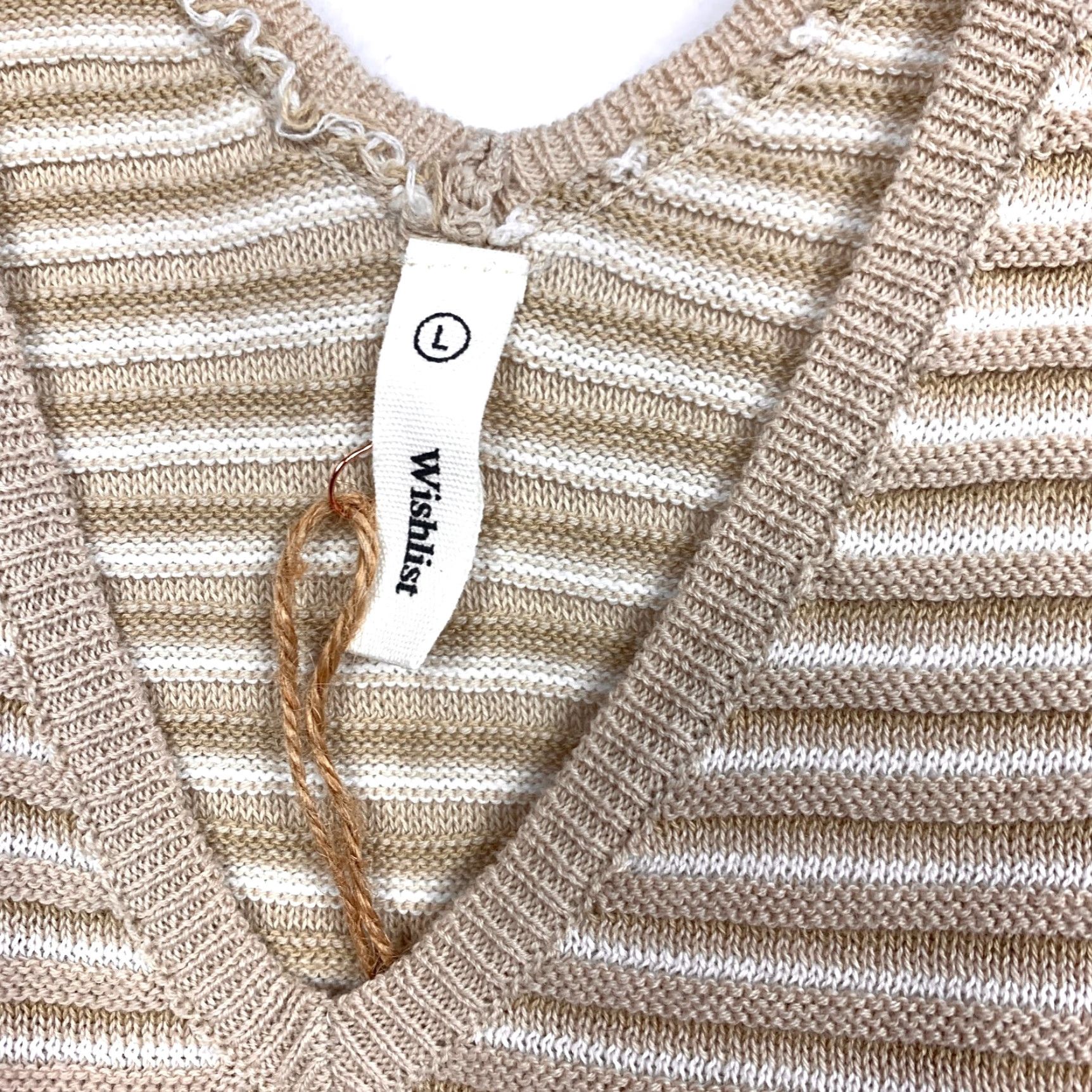 Vintage Wishlist Tan White Striped Ribbed V-Neck Sleeveless Shirt Tank Top Beige Large Women Cotton Tank Size L / US 10 / IT 46 - 3 Thumbnail