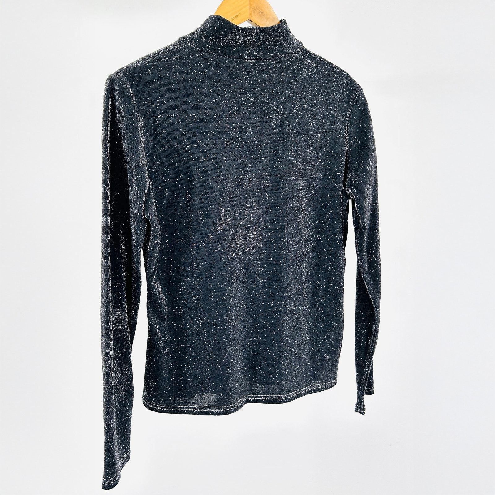 Double D Ranch Vintage 90s Black Glitter Mock Neck Long Sleeve Top Size M / US 6-8 / IT 42-44 - 4 Thumbnail