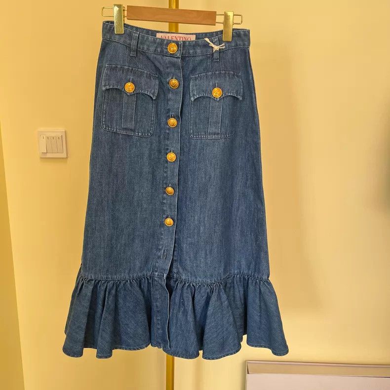 Valentino Valentino Washed blue denim long skirt Size S / US 4 / IT 40 - 1 Thumbnail