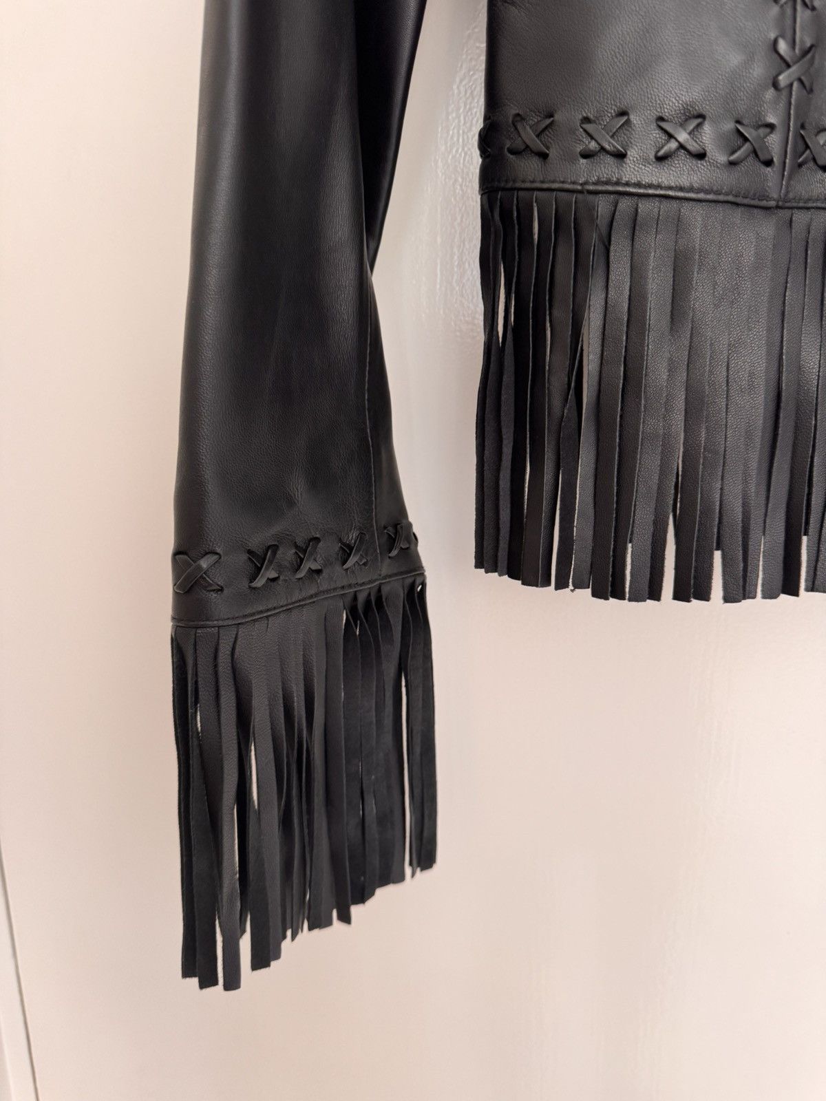 Other Caché Black Leather Fringe Jacket US 4 Western Boho Zip Size S / US 4 / IT 40 - 3 Thumbnail