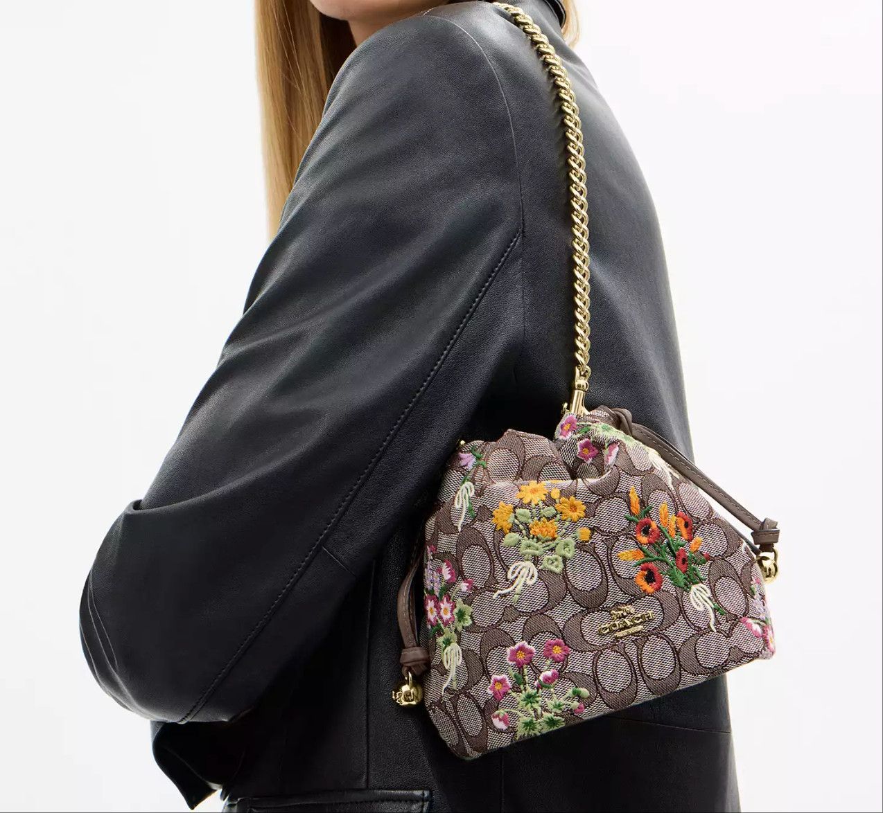 Coach Faye Mini Drawstring Bag Floral Embroidery CDZ94 Size ONE SIZE - 7 Thumbnail