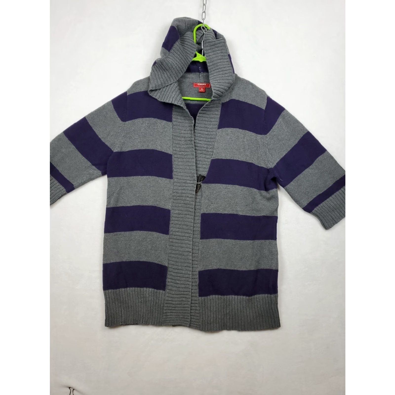 Chaps Chaps Multicolor Striped Hooded Toggle Button Half Sleeve Cardigan Sweater Women XL V-Neck Casual Modern Designer 100% Cotton Knit Mother Size XL / US 12-14 / IT 48-50 - 4 Thumbnail