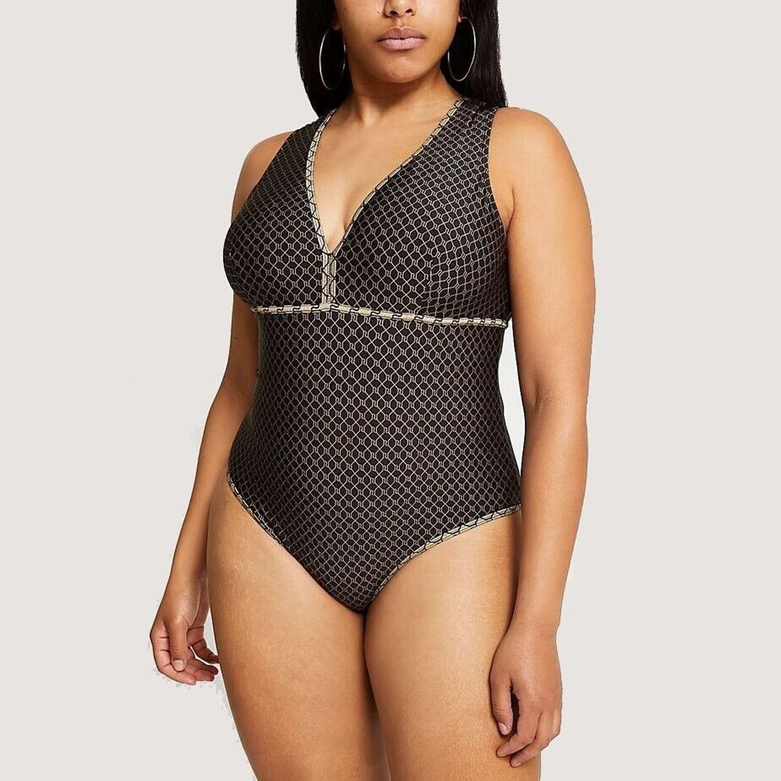River Island River Island Women Brown One-Piece Swimsuit Plus Size US 18 Size ONE SIZE - 3 Thumbnail