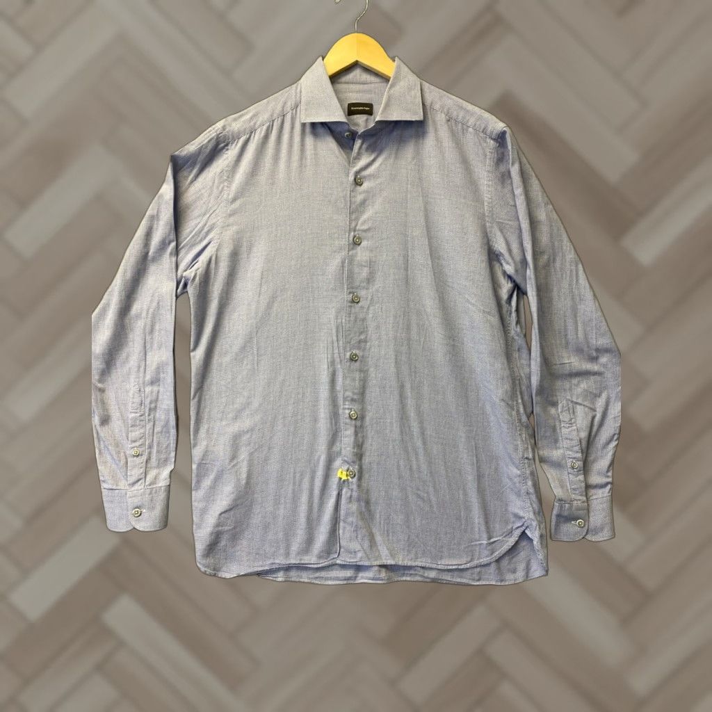 Ermenegildo Zegna Ermenegildo Zegna Button Shirt Blue Long Sleeve Adult L Cotton Casual Mens Size US L / EU 52-54 / 3 - 1 Thumbnail