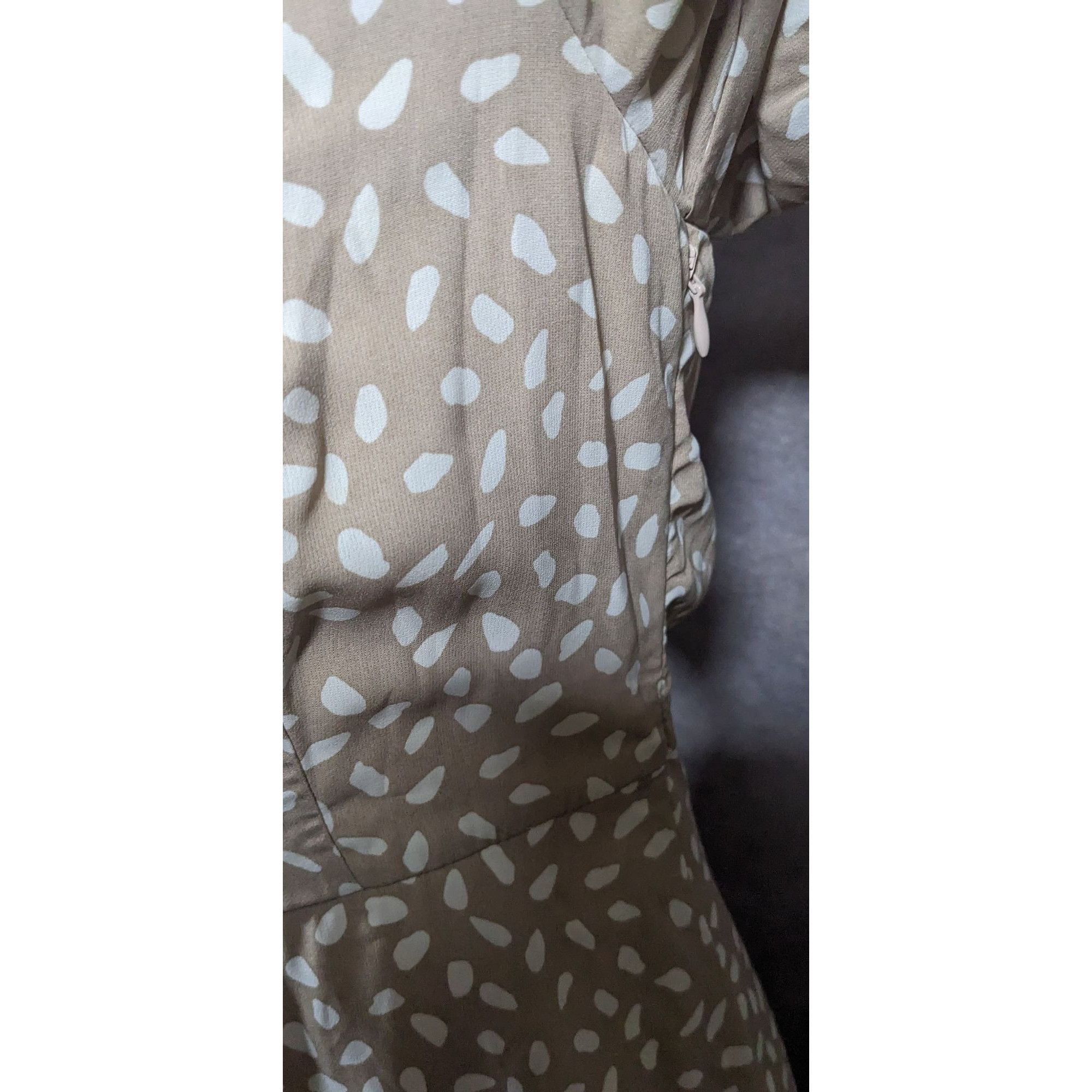 Other She + Sky Beige With White Pips Puffy Sleeve Dress Size M / US 6-8 / IT 42-44 - 8 Thumbnail