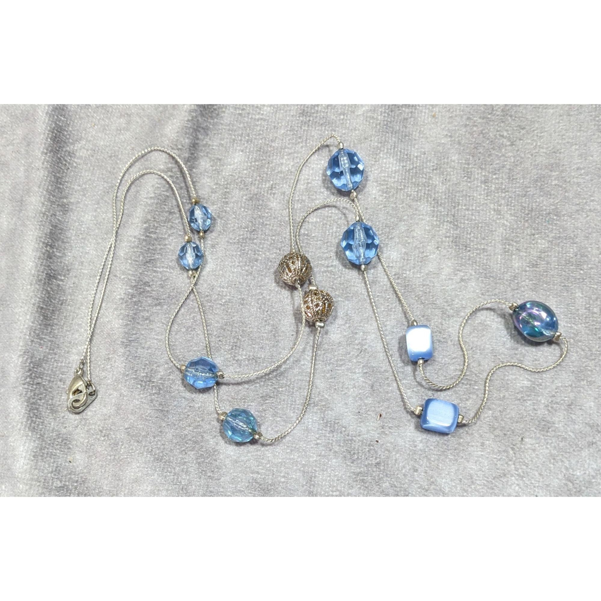 Other Casual Blue And Silver Tone Beaded Station Necklace Size ONE SIZE - 5 Thumbnail