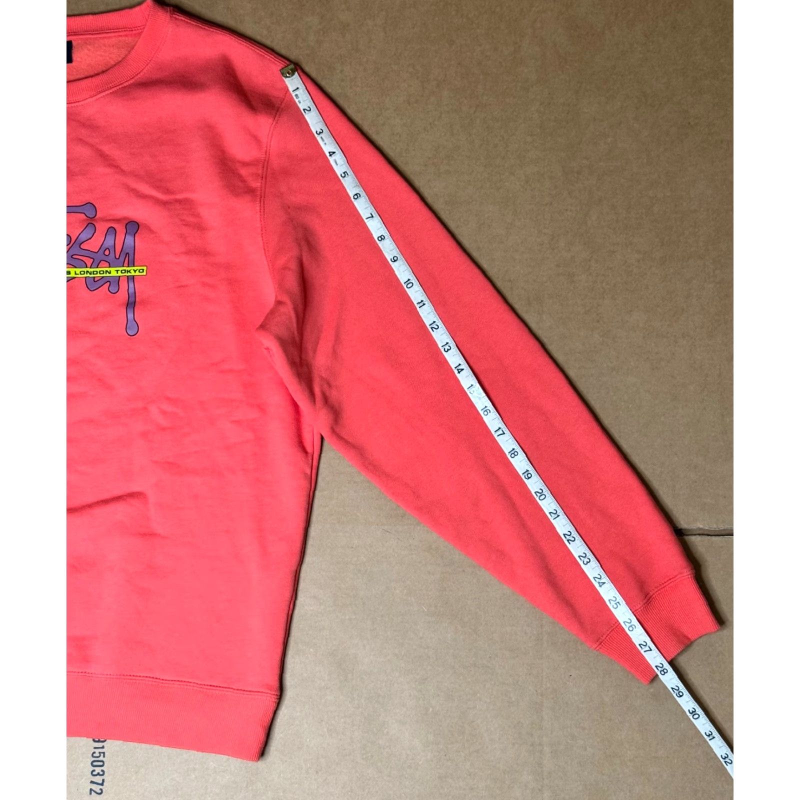 VINTAGE Stussy Sweatshirt Crew Neck Orange 90s Logo Pullover Men L Orange USA Streetwear Mens