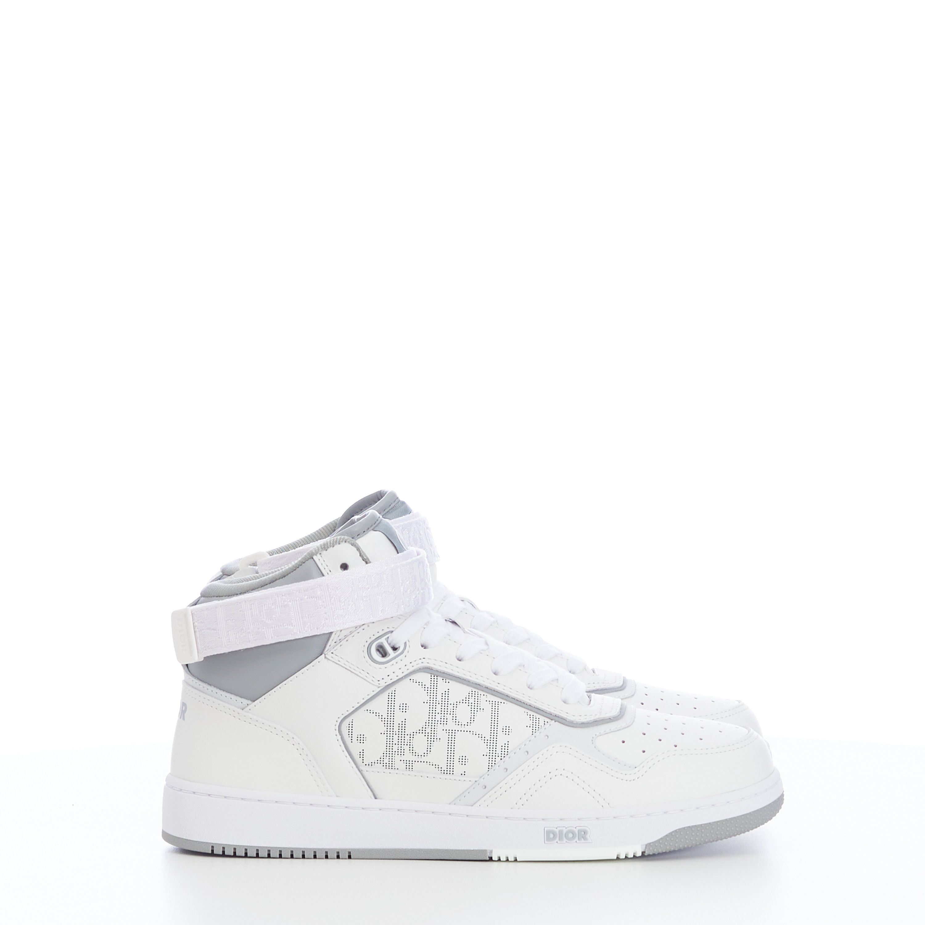 image of B27 Midtop Sneaker In White/gray Dior Oblique Galaxy Leather, Men's (Size 6.5)