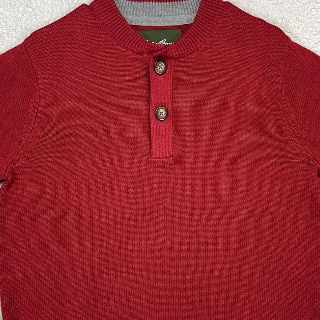 Eddie Bauer Eddie Bauer Mens Medium Sweater Henley Red Knit Cotton Lightweight Pullover Size US M / EU 48-50 / 2 - 2 Thumbnail