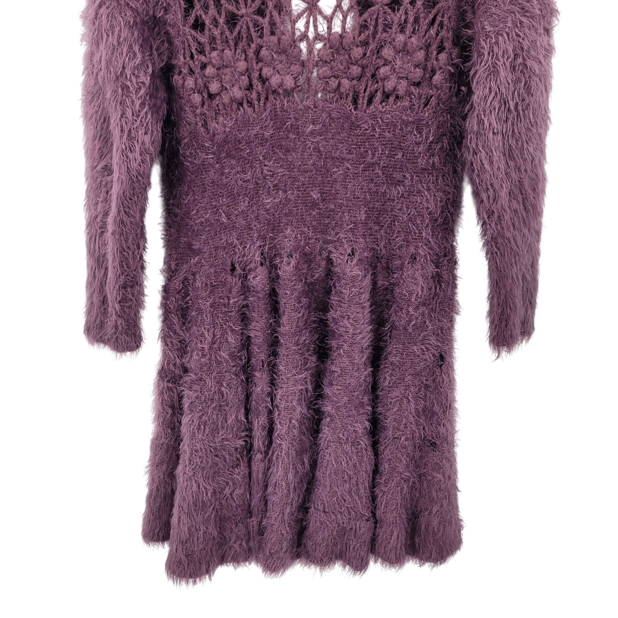 Vintage Eyelash Purple Crochet Tunic Cardigan Coatigan M Chic A-line Size M / US 6-8 / IT 42-44 - 3 Thumbnail
