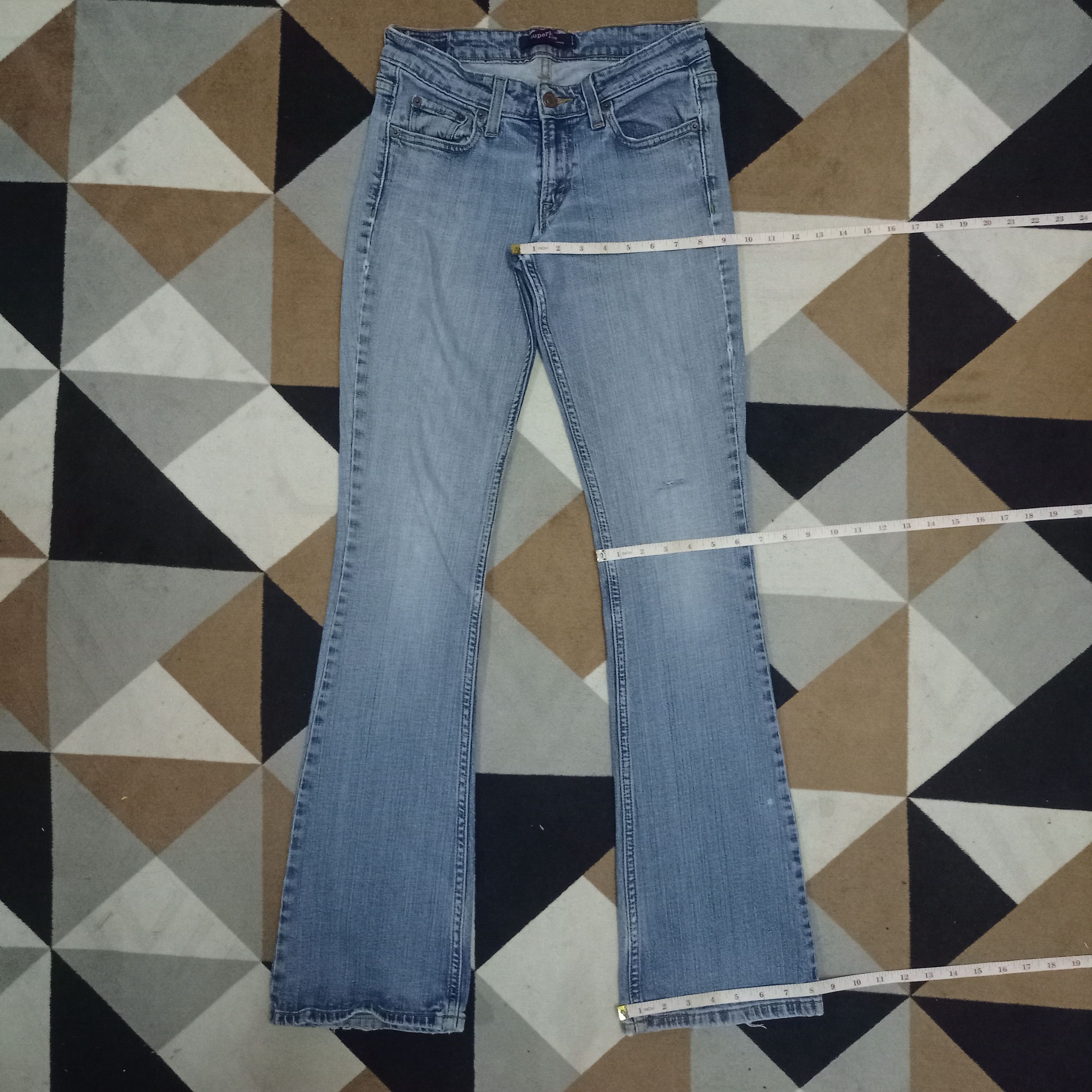 Levi's × Levi's Vintage Clothing Rare Levis 518 Superlow Blue Wash Distressed Flare Jeans Size 28" / US 6 / IT 42 - 10 Thumbnail