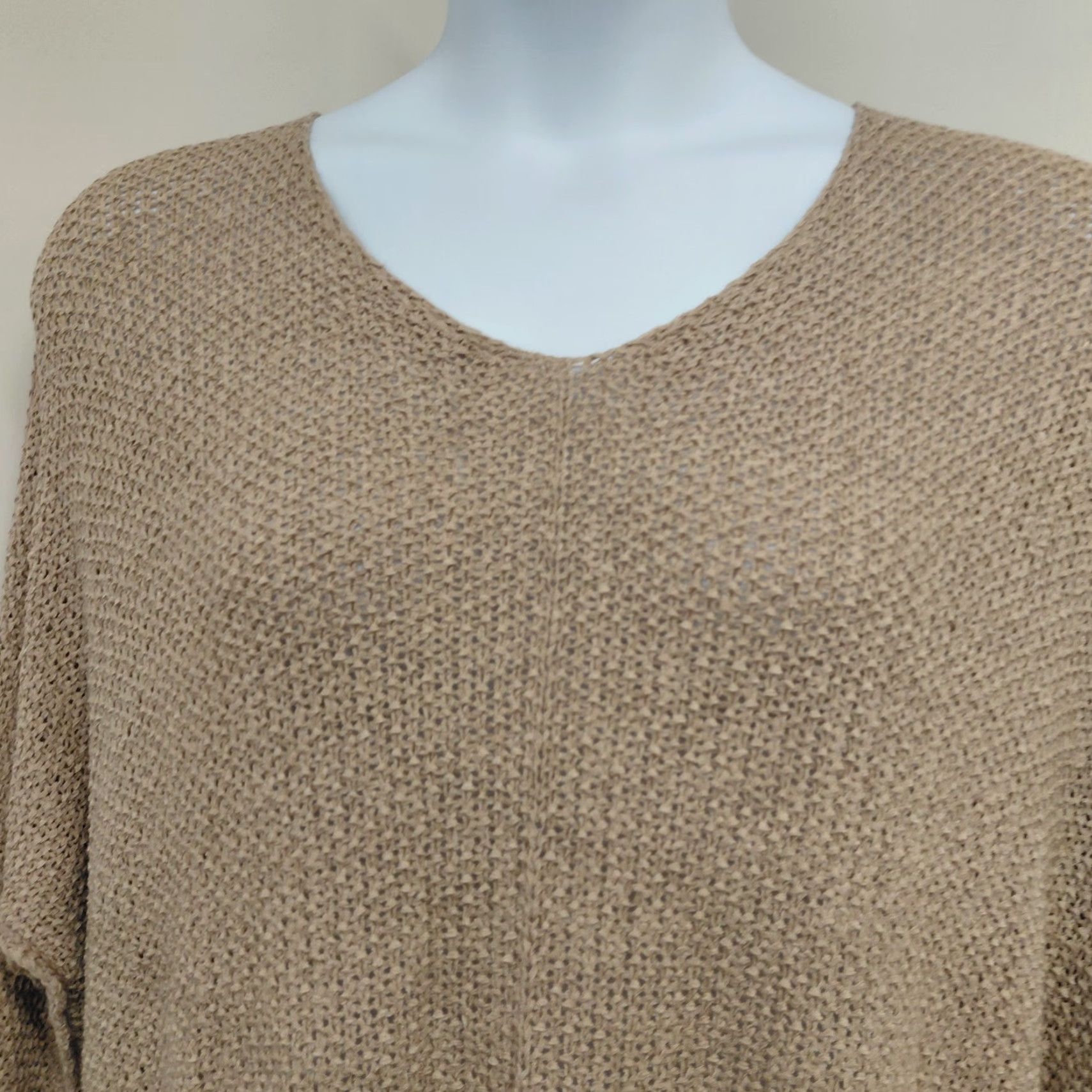 Vintage She & Sky Sweater Women's One Size V Neck Cable-Knit 3/4 Sleeve Beige Tan Pullover Size ONE SIZE - 4 Thumbnail