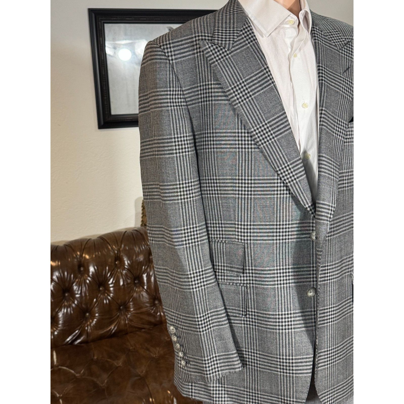 Tom Ford Tom Ford Gray Plaid Peak Lapel Wool Blazer 56R 46R US Size 46R - 4 Thumbnail