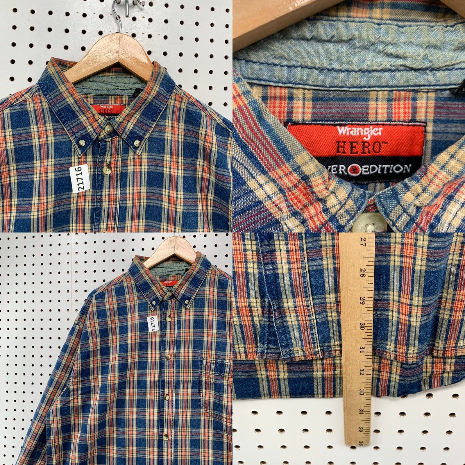 Wrangler Wrangler Hero Button Down Shirt Plaid Long Sleeve Mens XL Blue Red 26x31 Size US XL / EU 56 / 4 - 8 Thumbnail