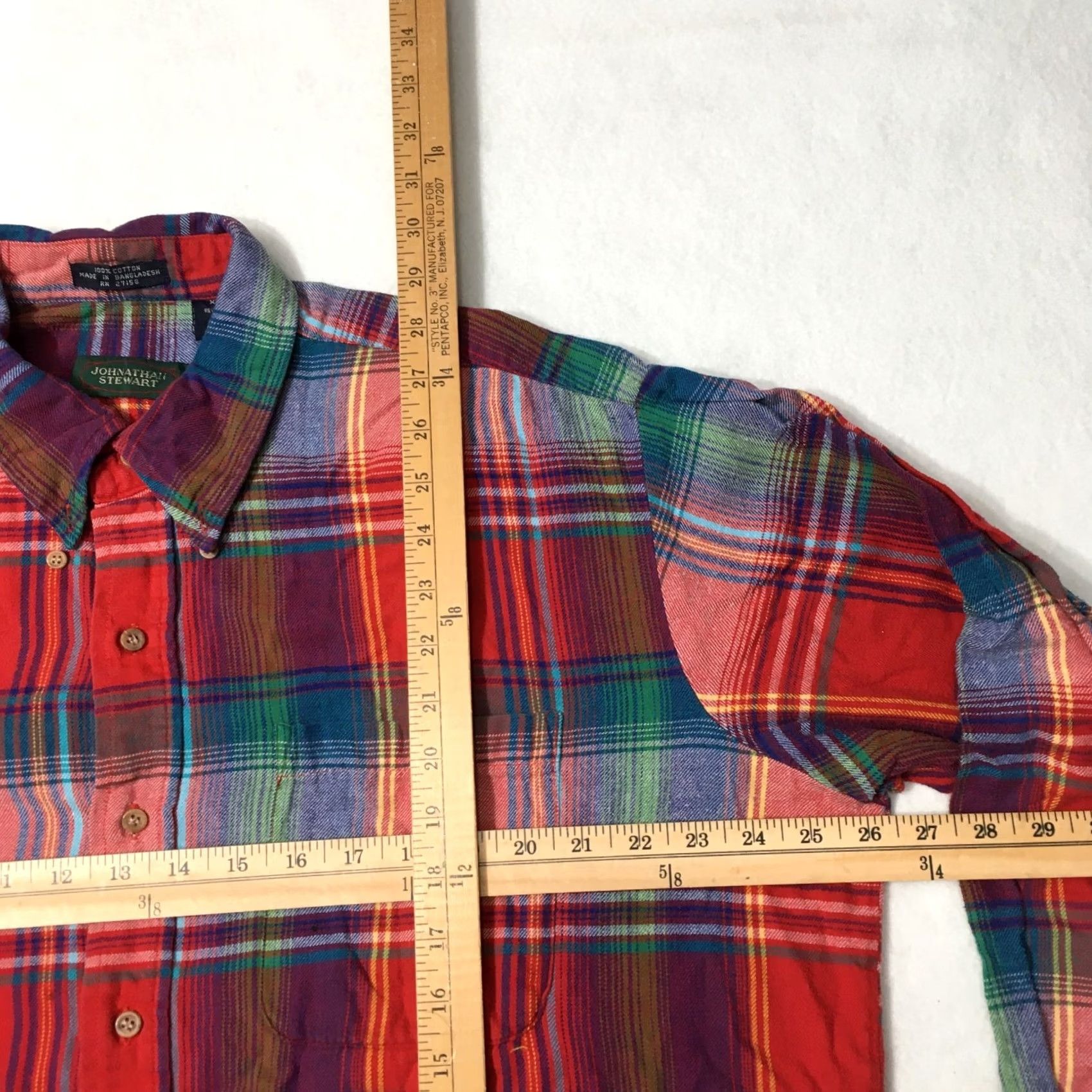 Vintage Stewart Plaid Flannel Shirt XL RED Cotton Button Up Casual Men's Size US XL / EU 56 / 4 - 5 Thumbnail